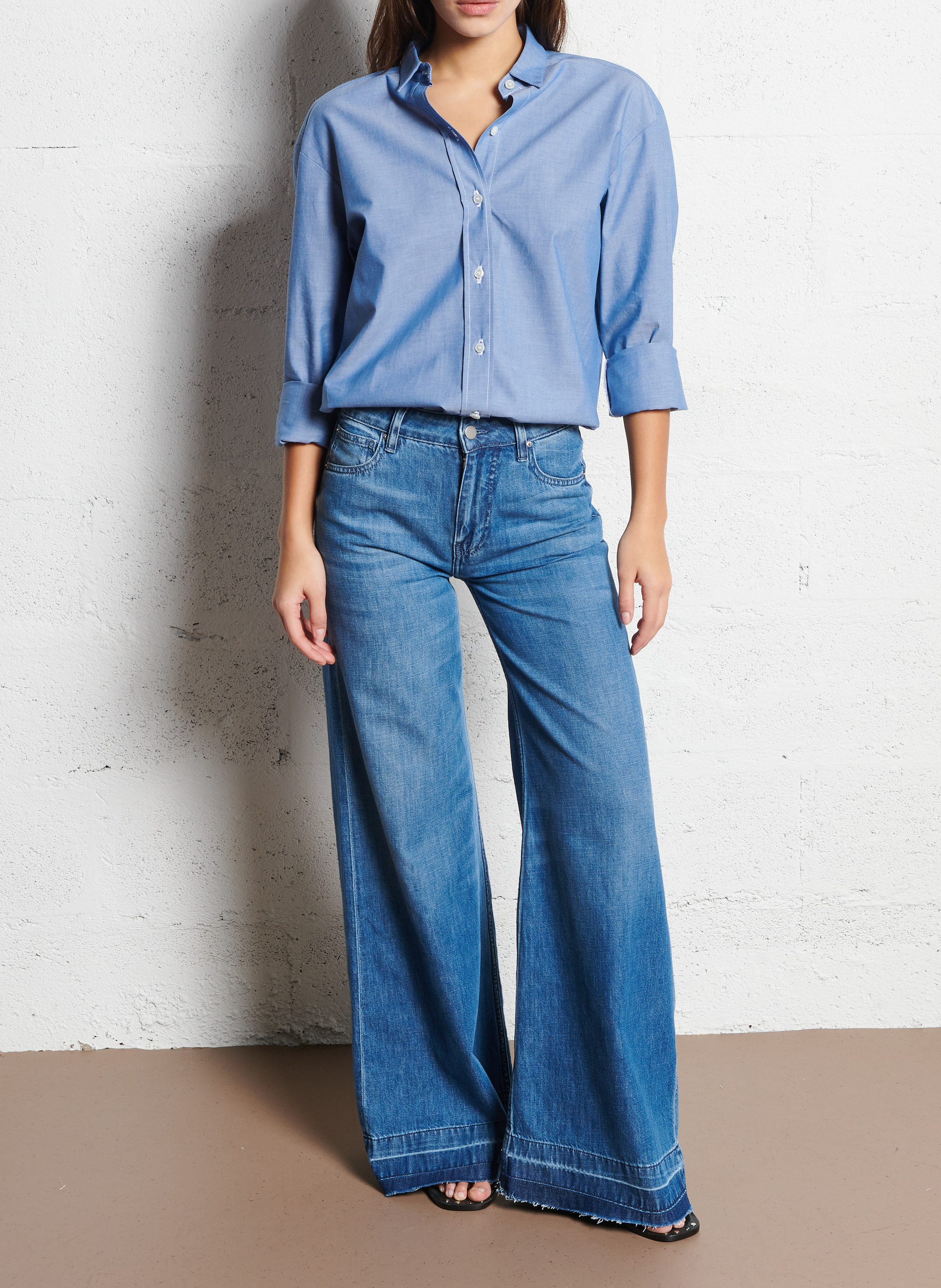 Flared High Waist Jeans aus Baumwolle ACQUAVERDE Blau