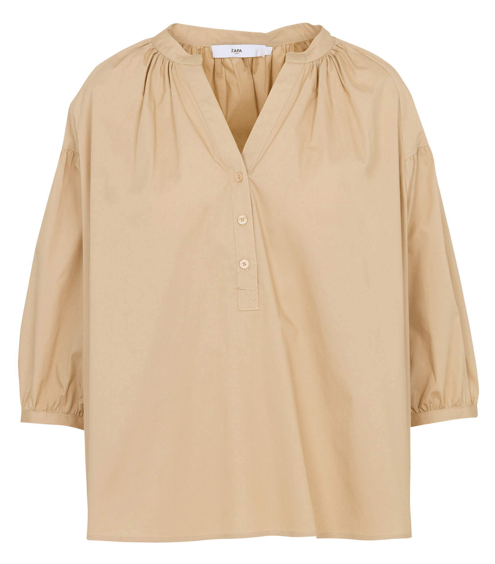 Henley-Bluse aus Baumwoll-Mix ZAPA Beige