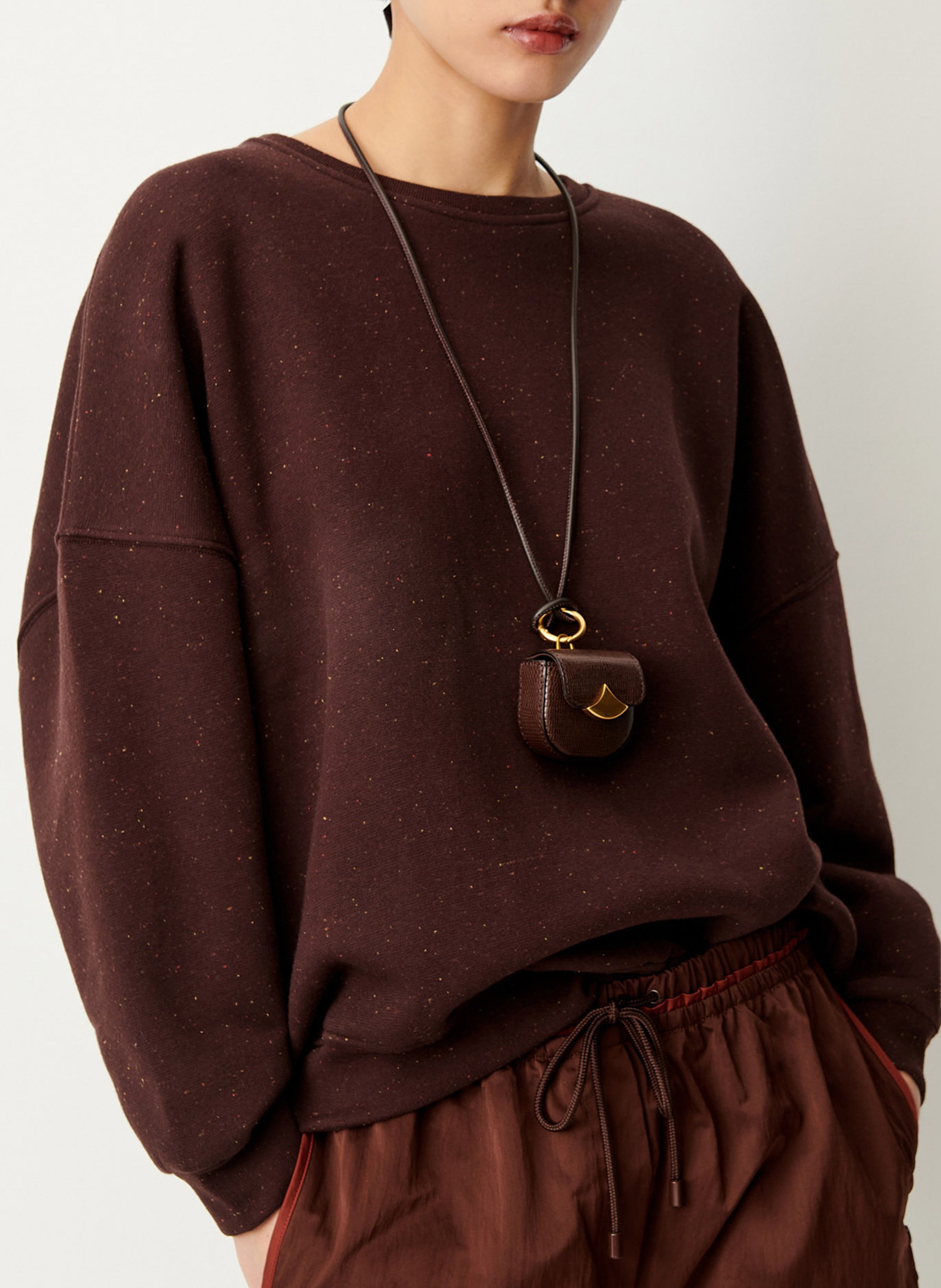Weites, meliertes Rundhals-Sweatshirt aus Bio-Baumwoll-Mix SESSUN Braun