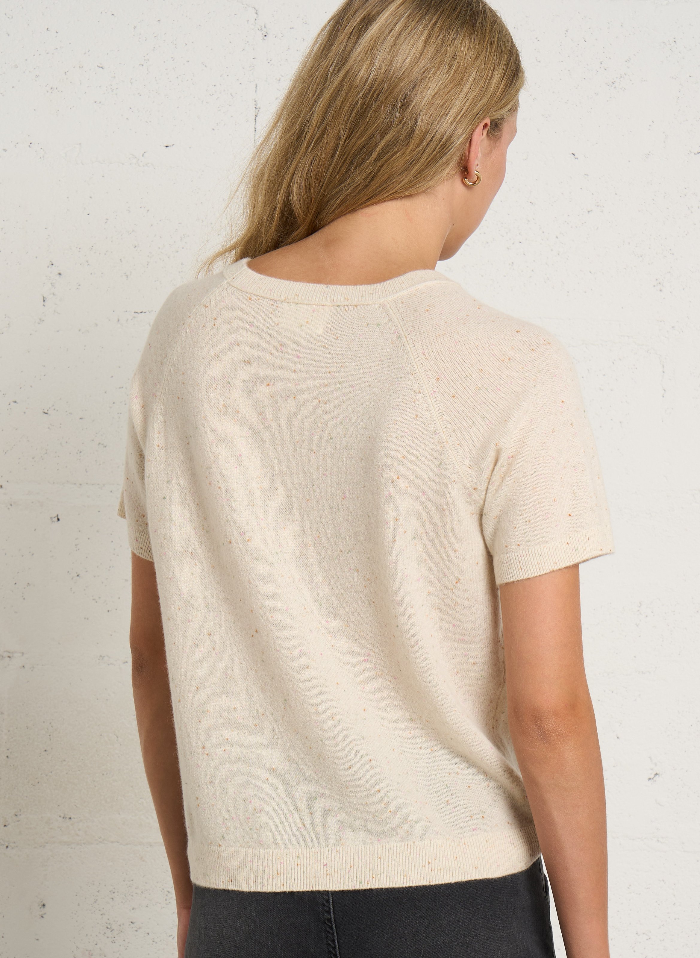 Jersey recto cuello redondo moteado de cachemira MAISON 123 Beige