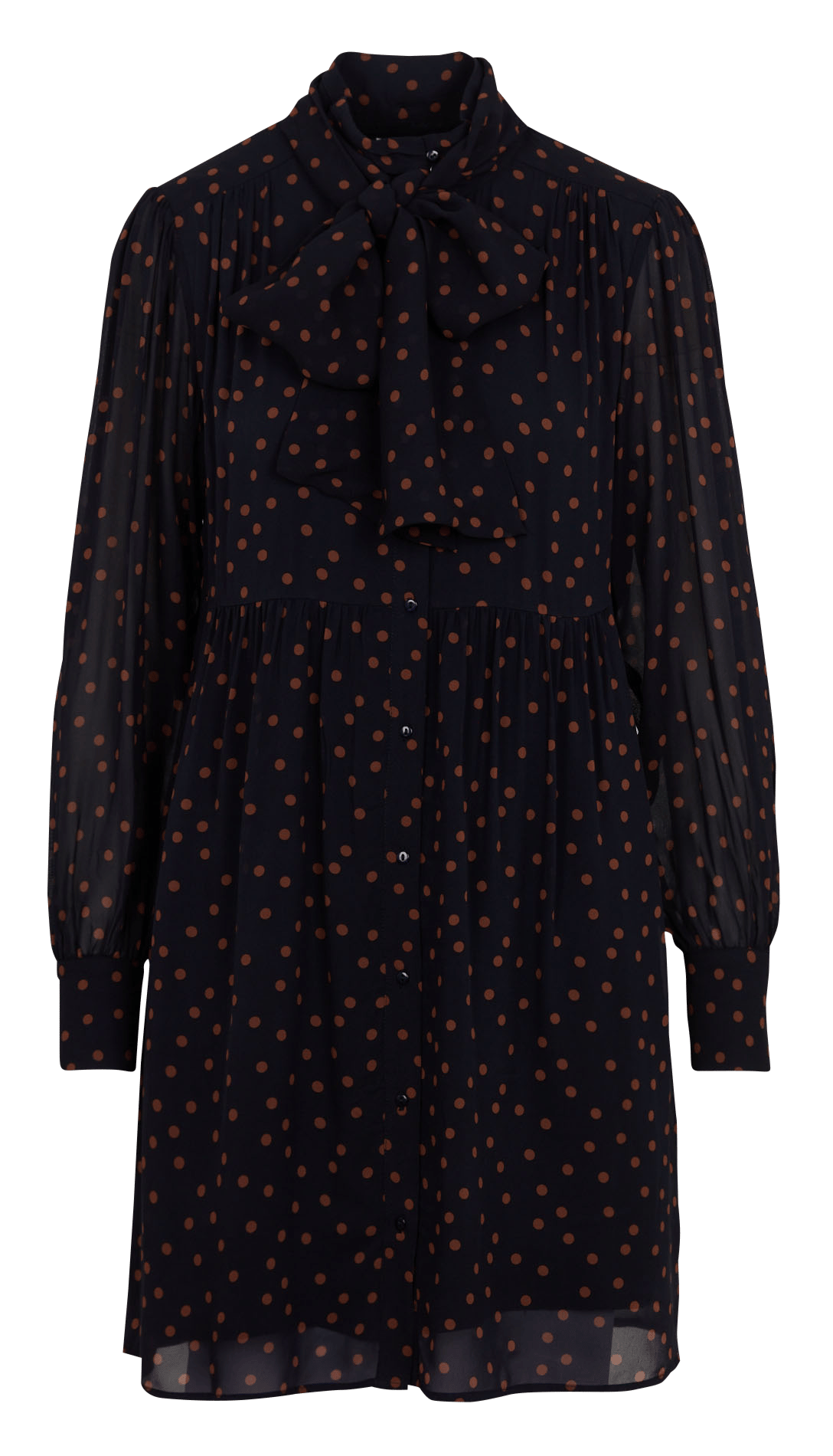 Kurzes gerade geschnittenes Kleid mit Lavallière-Kragen und Punkten. MAISON 123 Blau
