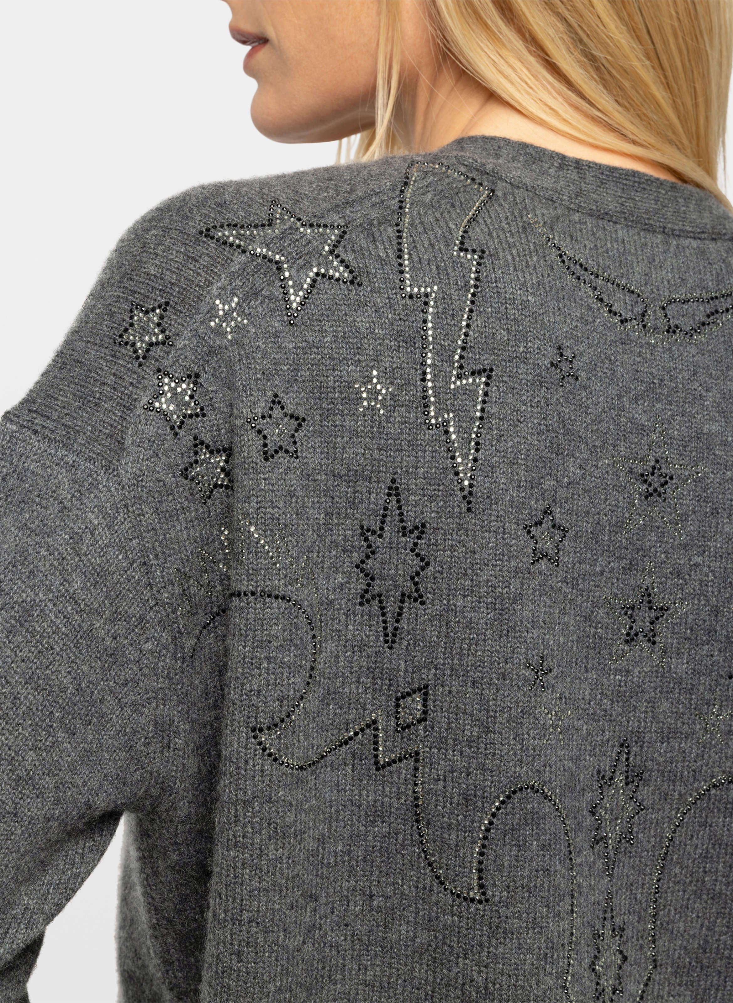V-neck cashmere cardigan with rhinestones ZADIG&VOLTAIRE Grey