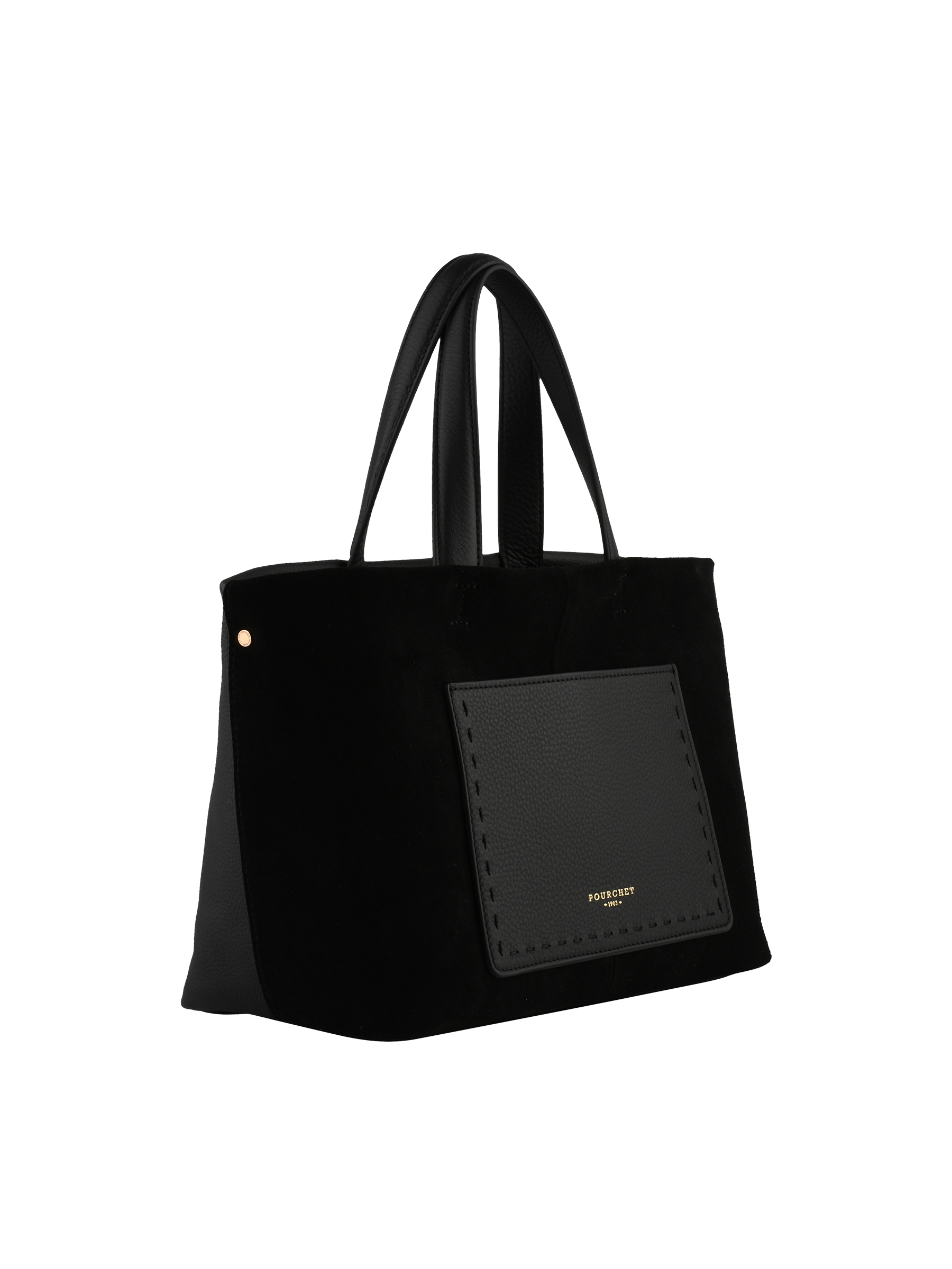 Cowhide suede-style tote bag POURCHET Black