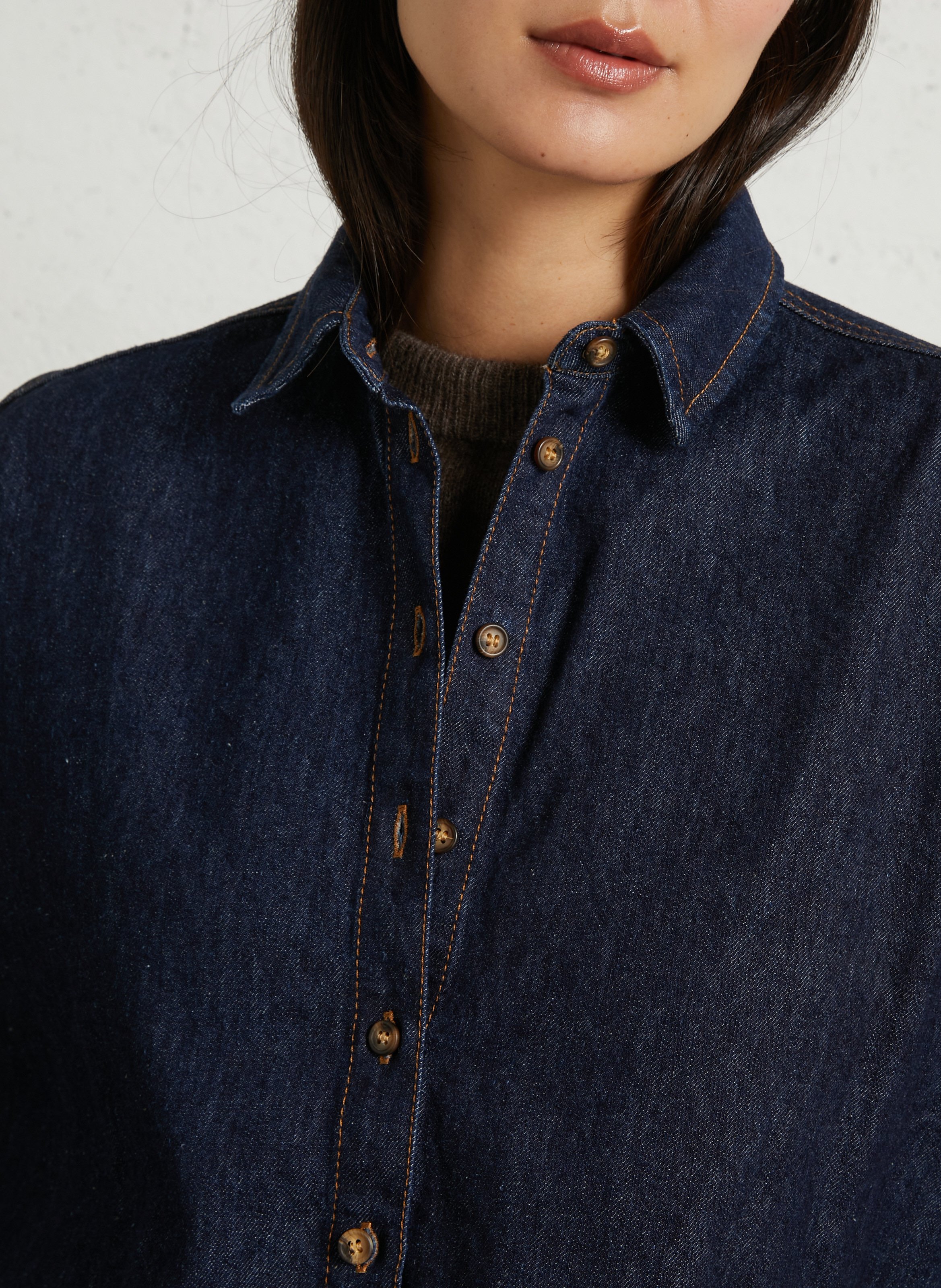 Weites Hemd mit klassischem Kragen aus Baumwollmischung Denim HOD PARIS Blau