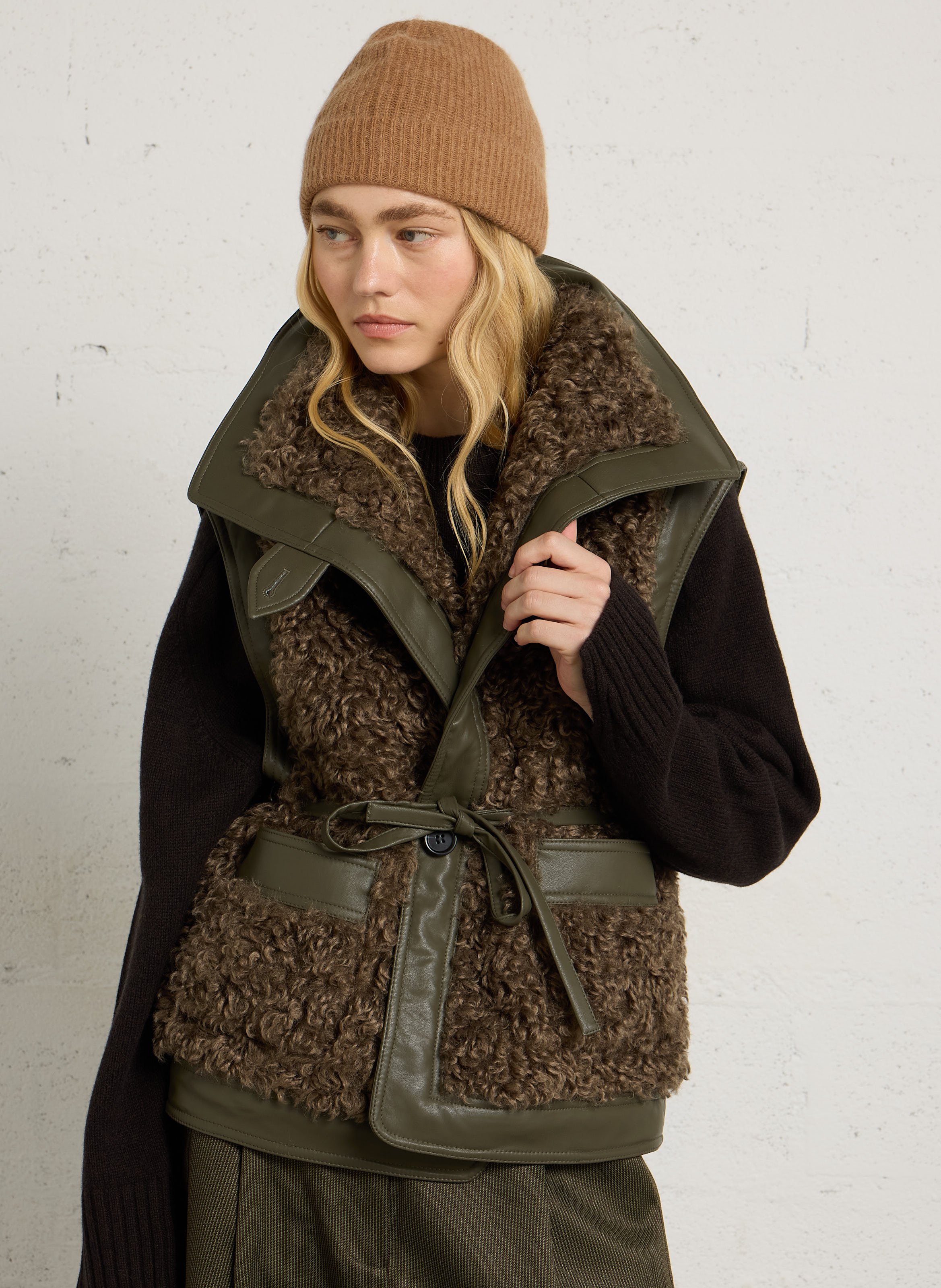 Veste sans manches droite réversible LEON & HARPER Kaki