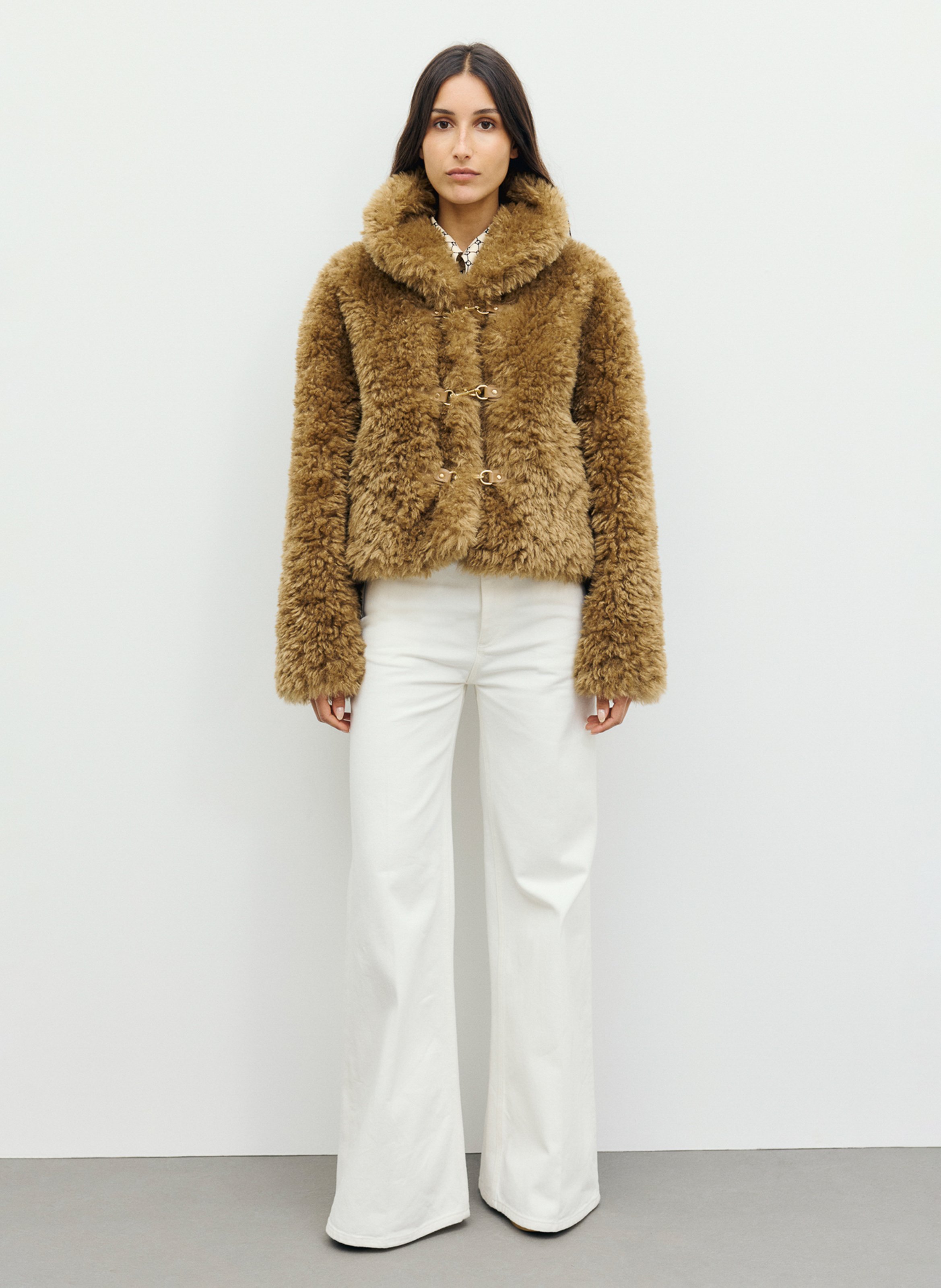 Straight faux fur coat GERARD DAREL Beige