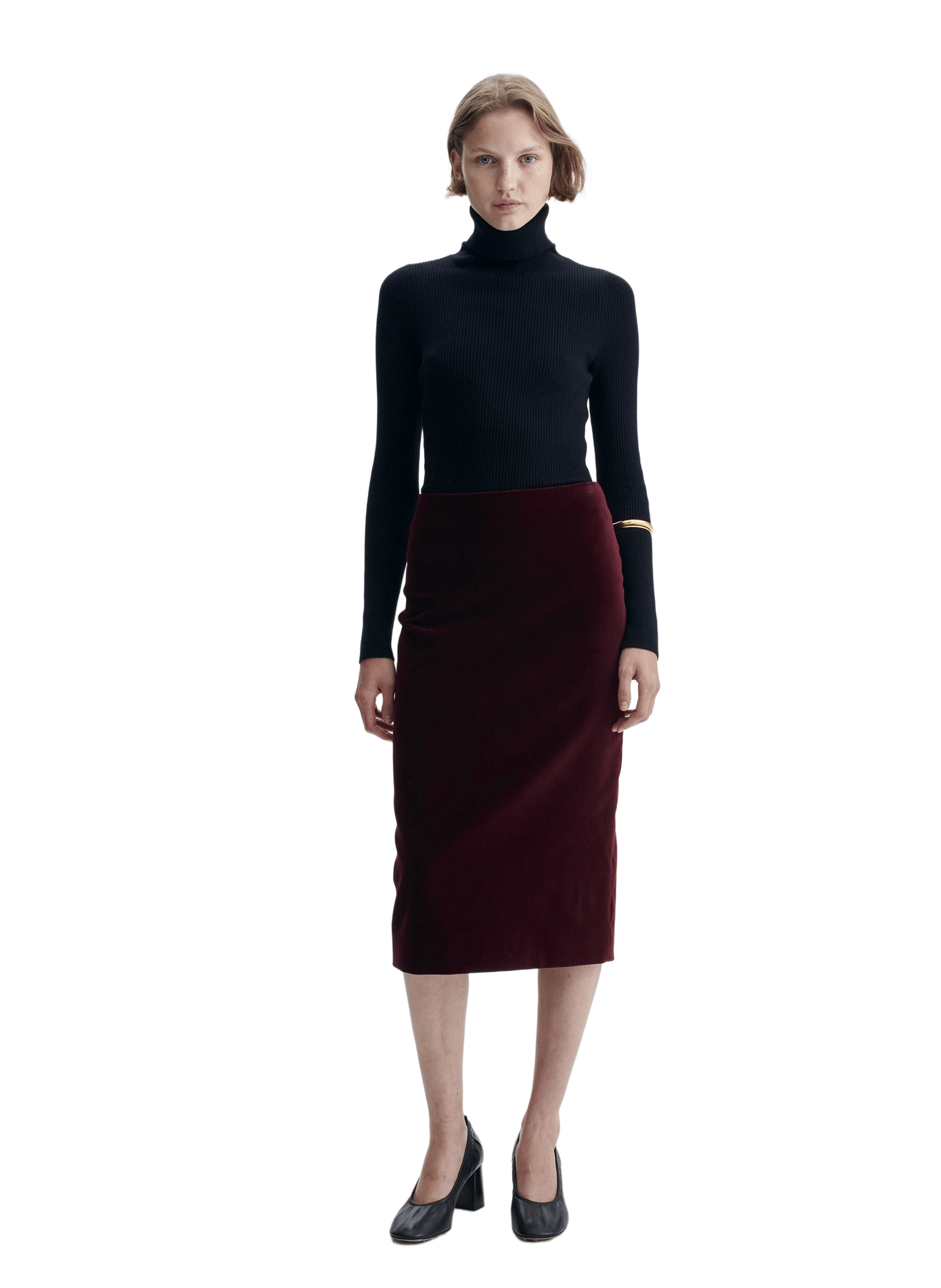 Plain velvet midi pencil skirt VANESSA BRUNO Brown
