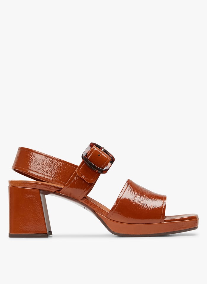 Brown High patent leather sandals