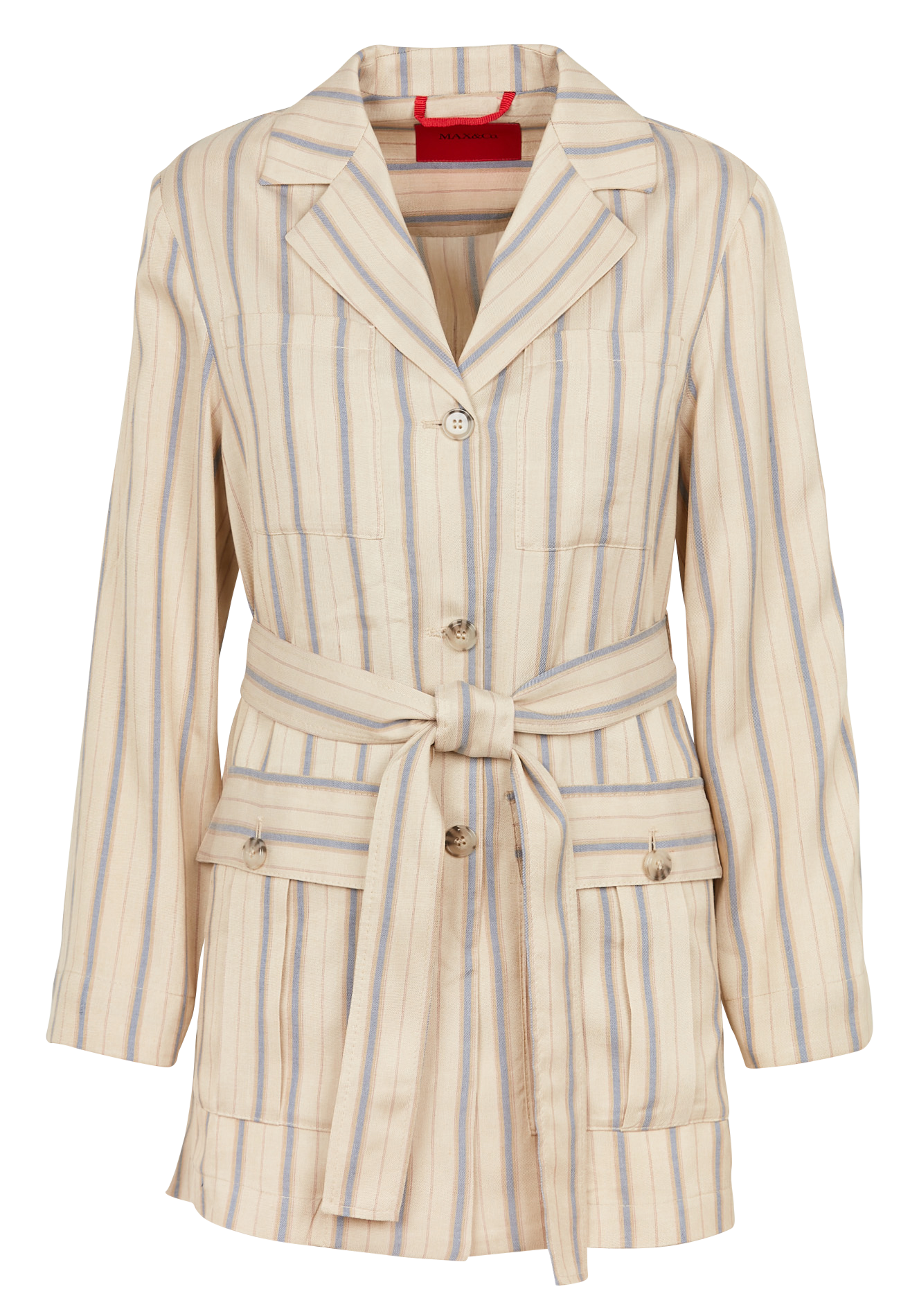 Veste boutonnée et ceinturée à rayures MAX&Co. Beige