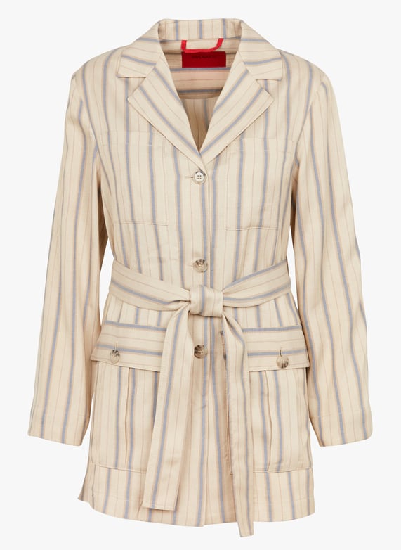 Buttoned striped jacket with belt Beige Women Place