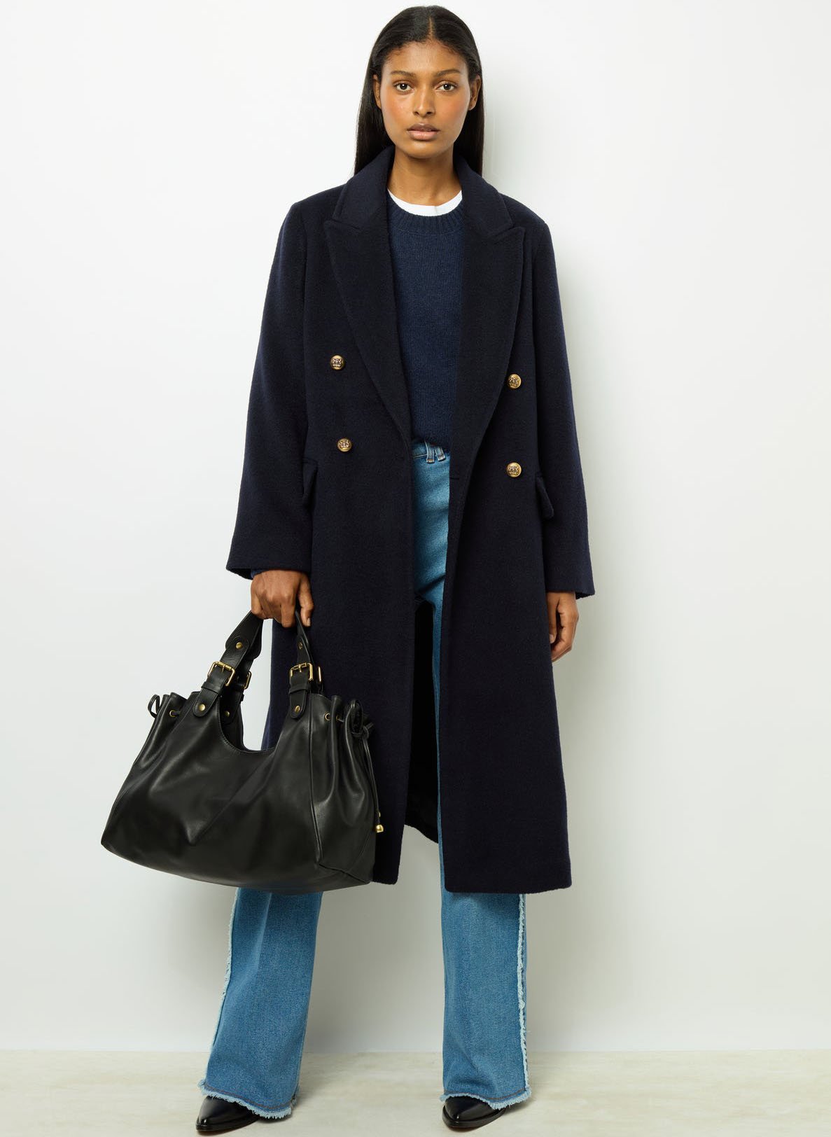 Manteau Long Col Tailleur En Laine Larisse Marine Gerard Darel Femme DAM29A036 2100 MARINE Place des Tendances