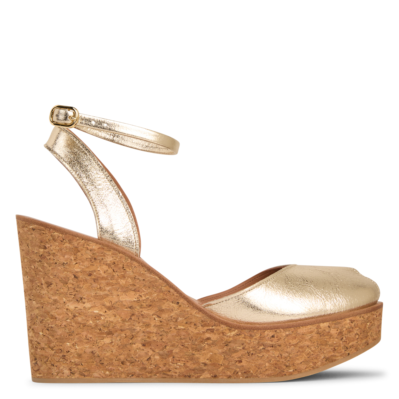 High wedge leather sandals K JACQUES Golden