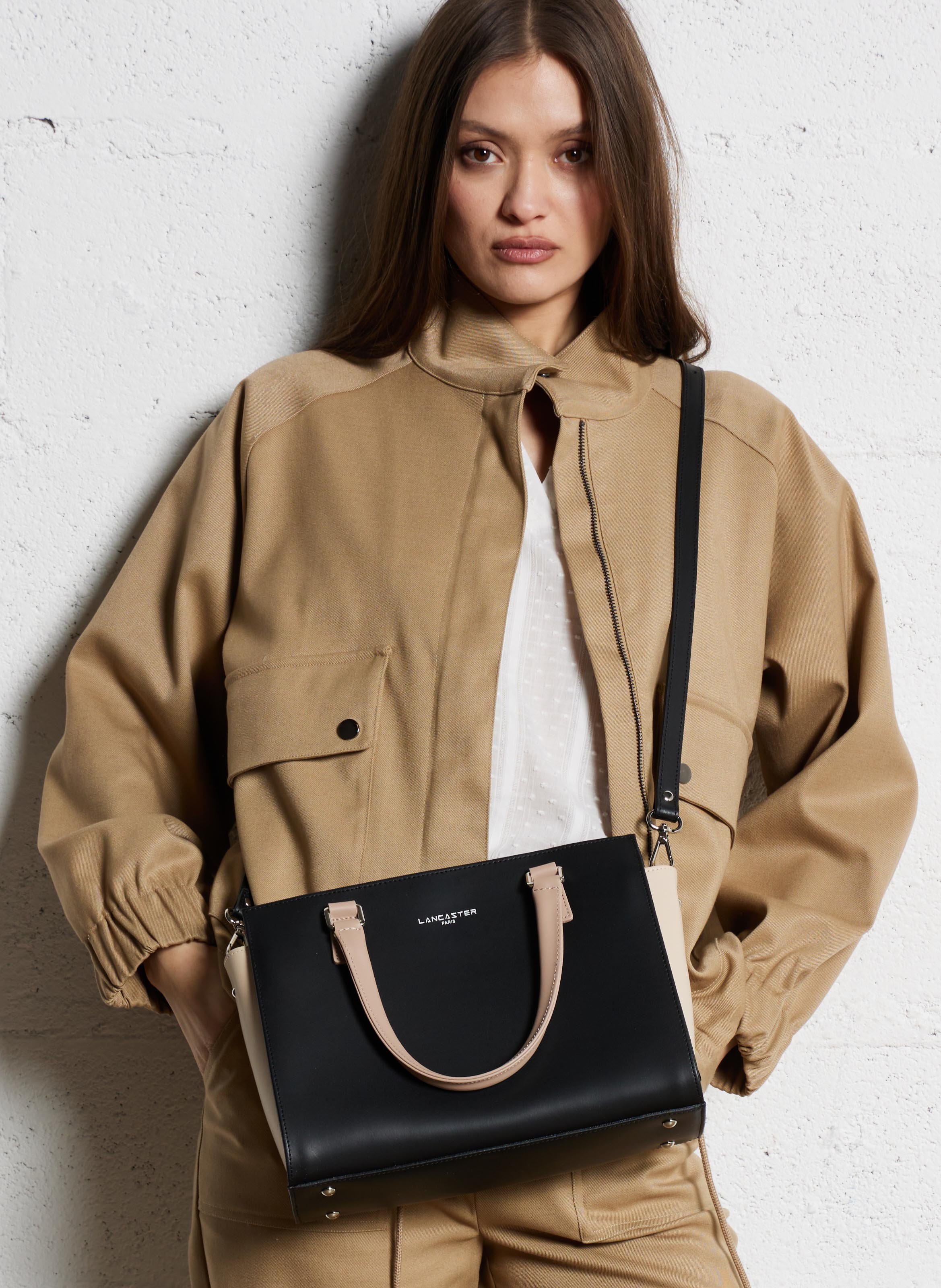 Effen, leren handtas LANCASTER PARIS Zwart