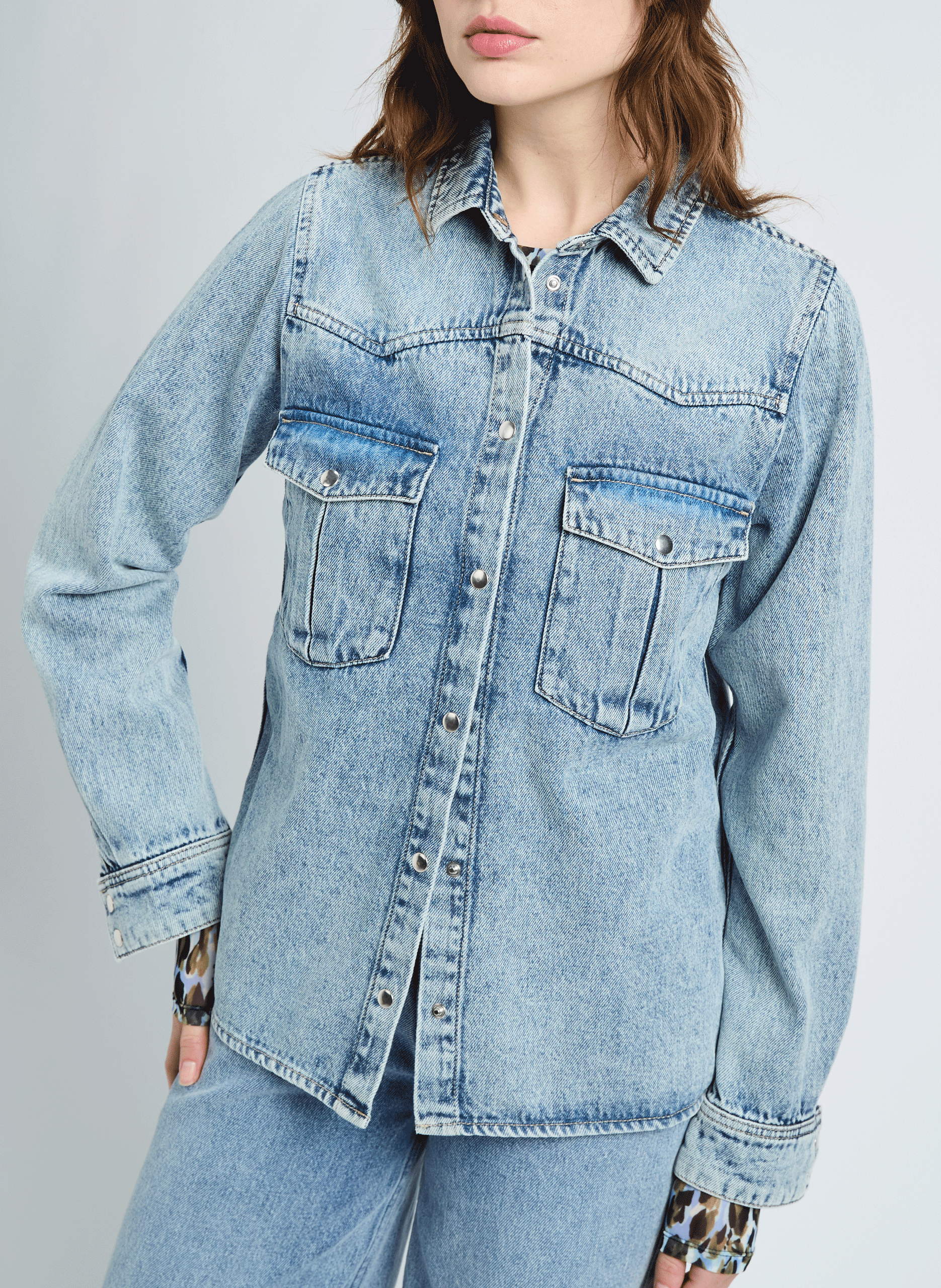 Chemise droite en jean délavé SAISON 1865 Bleu