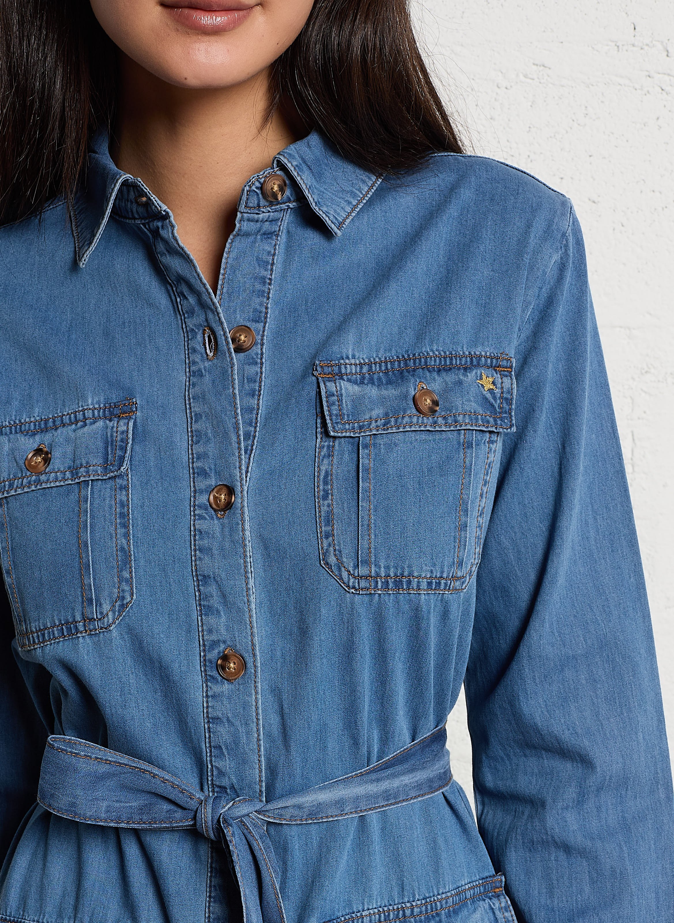 Halflange jurk | katoenblend LA PETITE ETOILE Jeans Stone