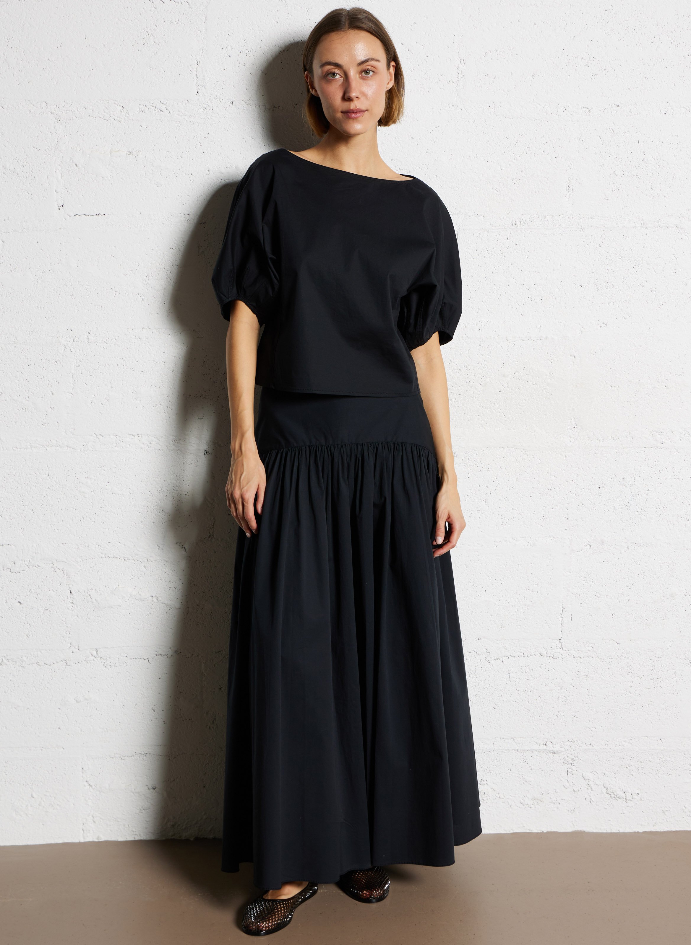 Boat neck top in blended cotton STAUD Black