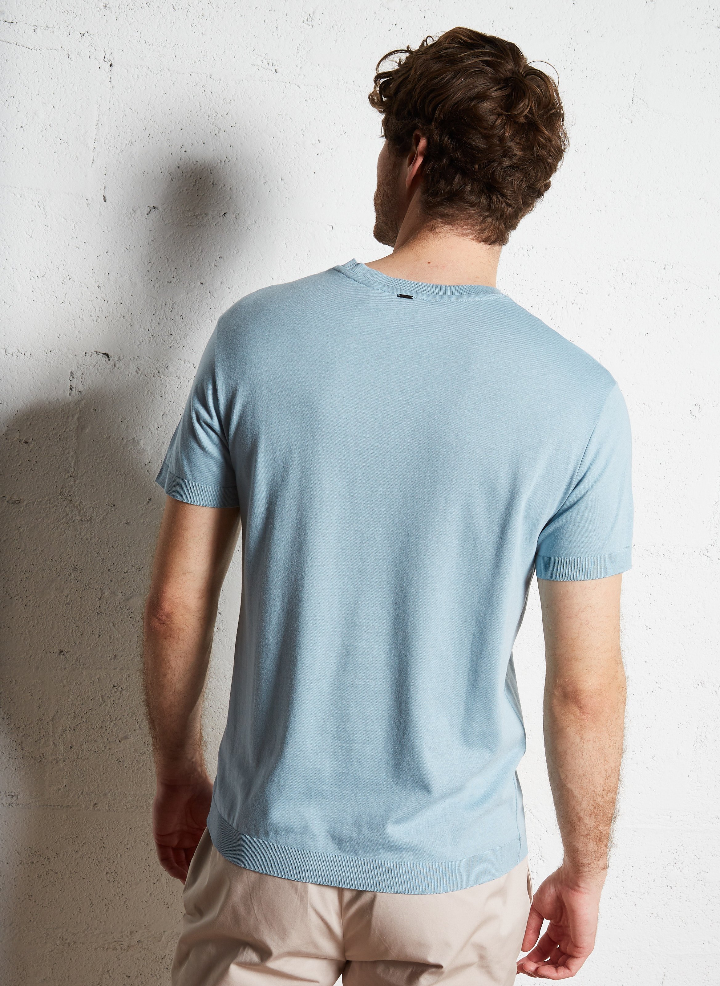 Tee-shirt droit col rond en coton mélangé IKKS Bleu