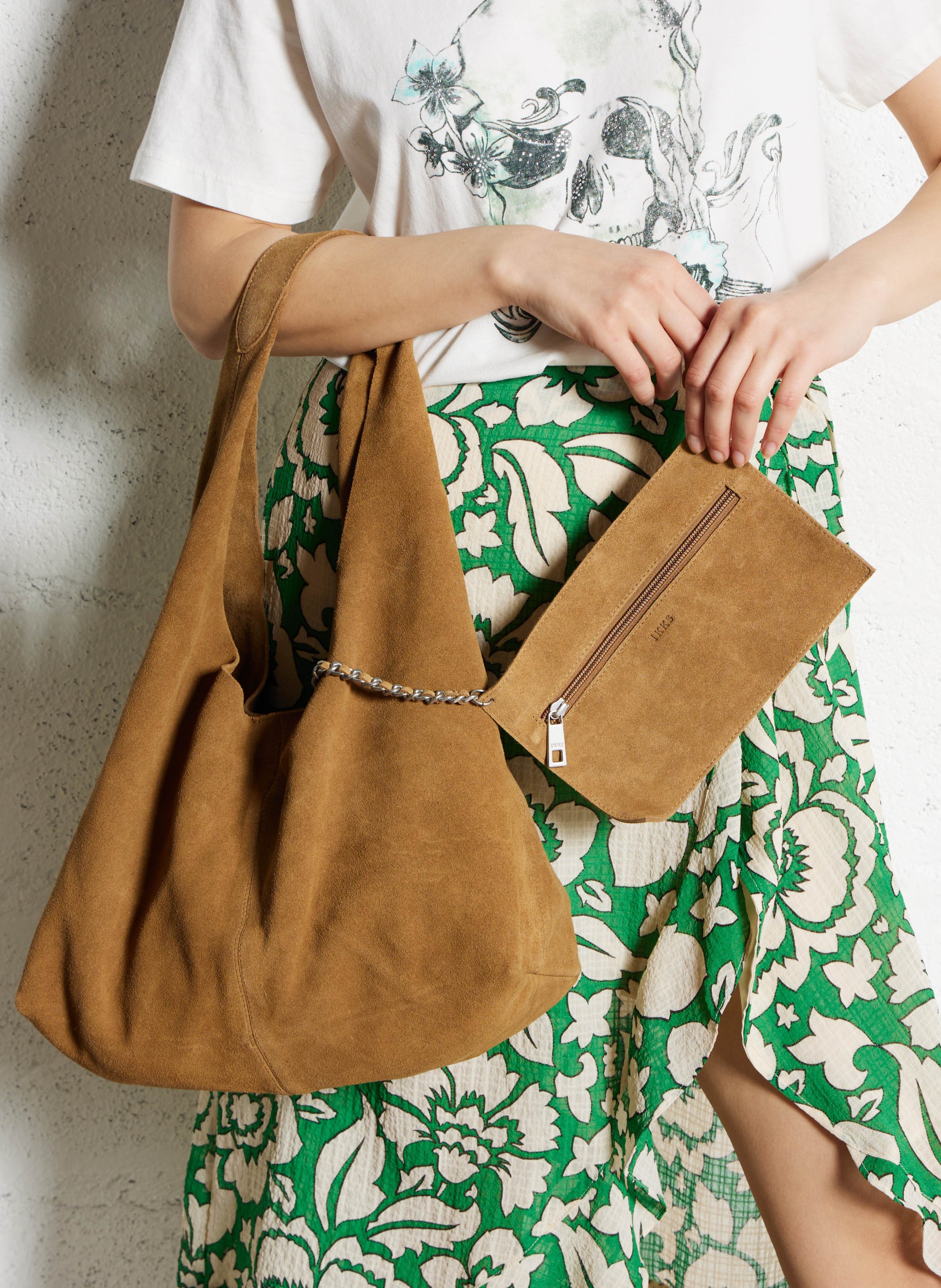 Effen, leren handtas IKKS Bruin