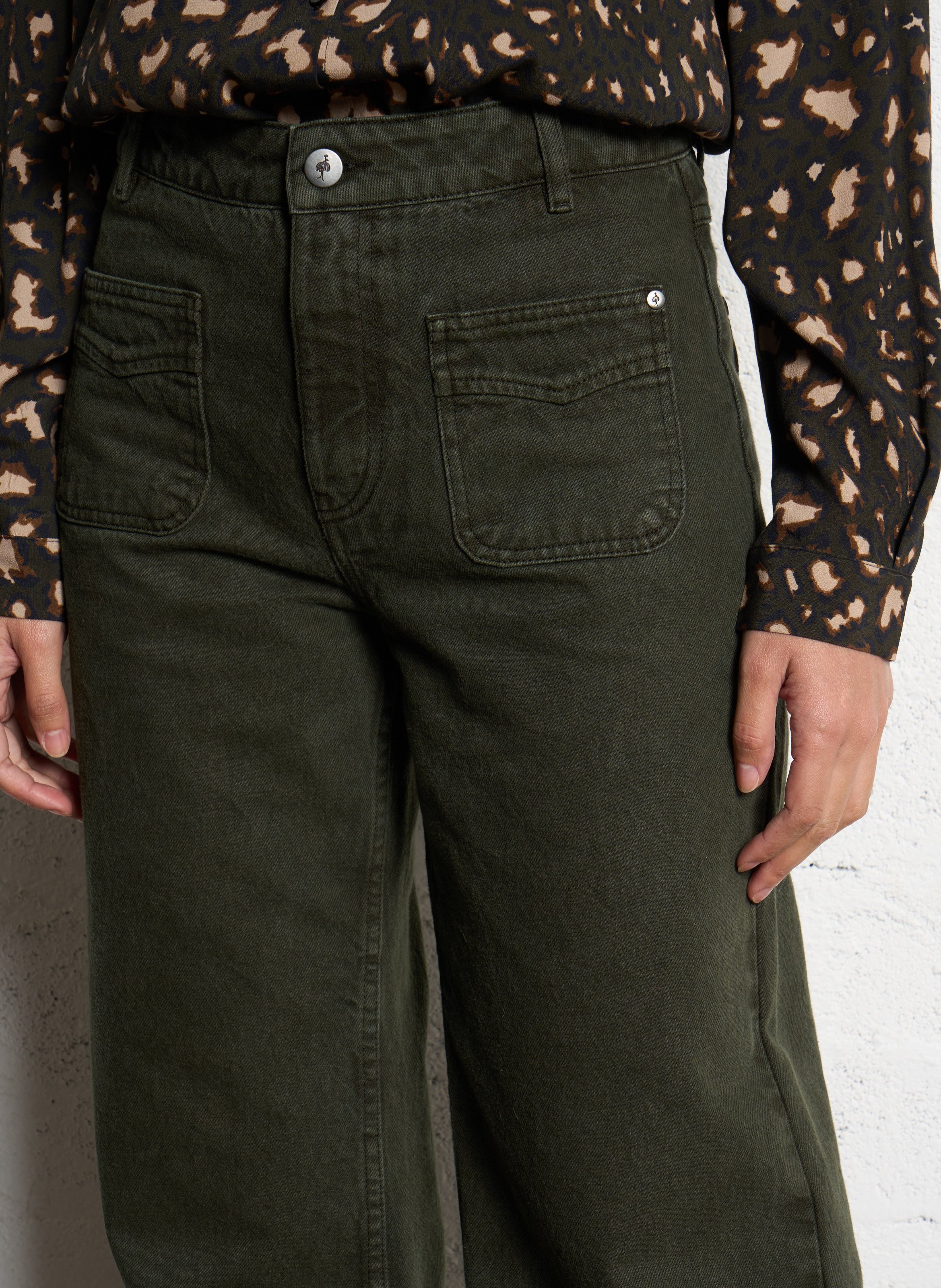 Jean large taille haute en coton Vert