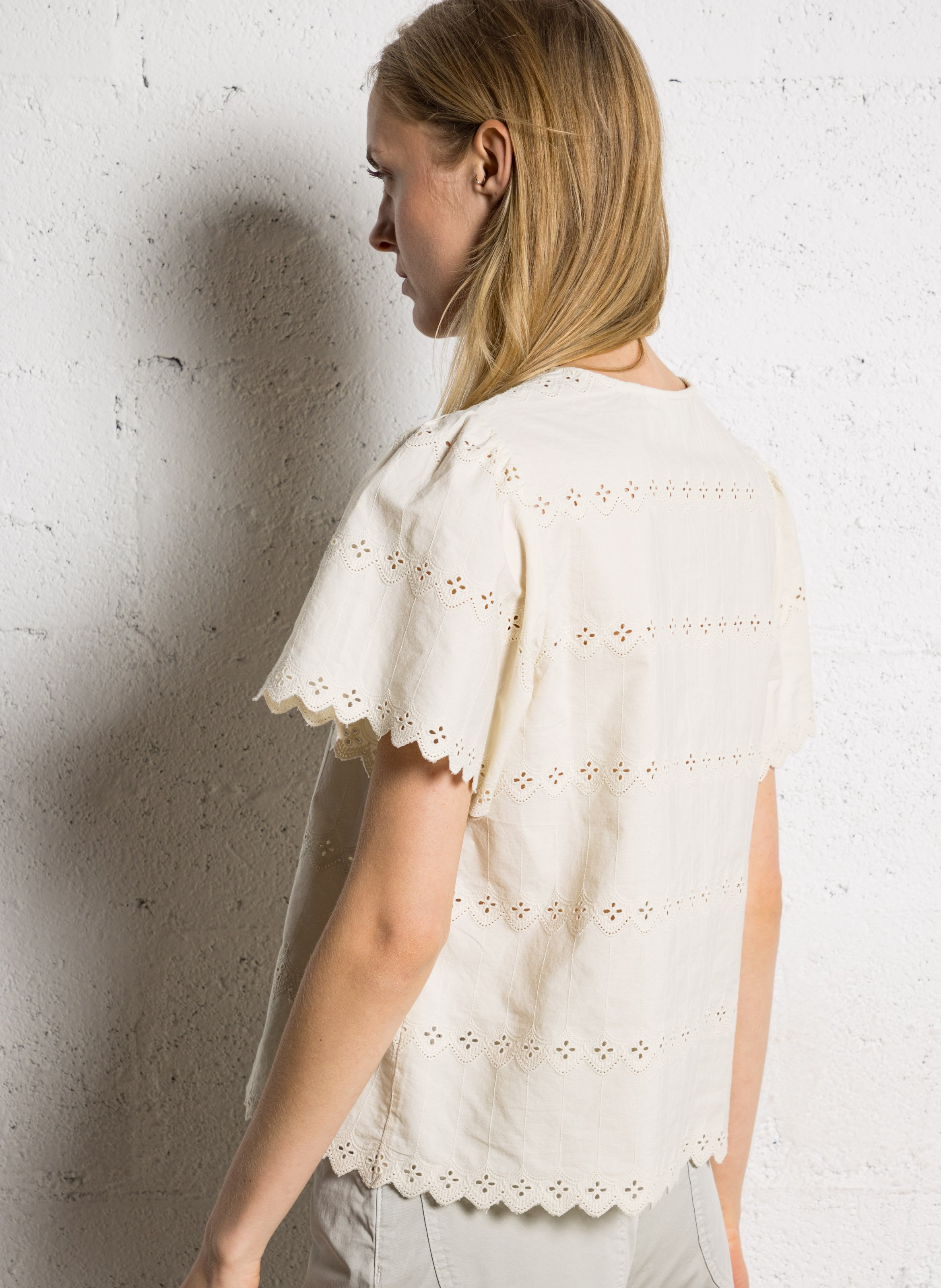 Straight shirt in embroidered organic cotton VILA Beige