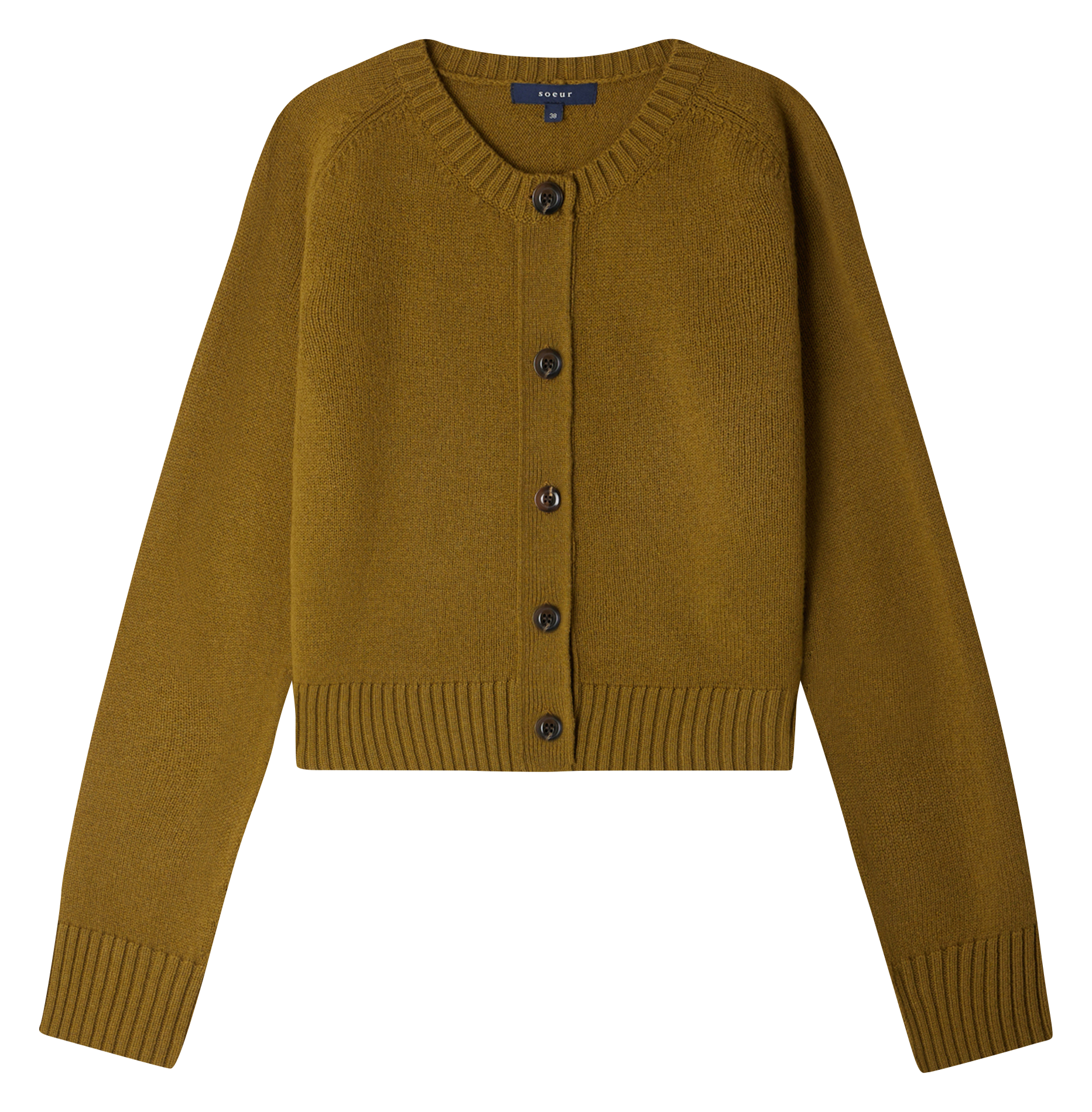 Cardigan col rond droit en laine SOEUR Marron