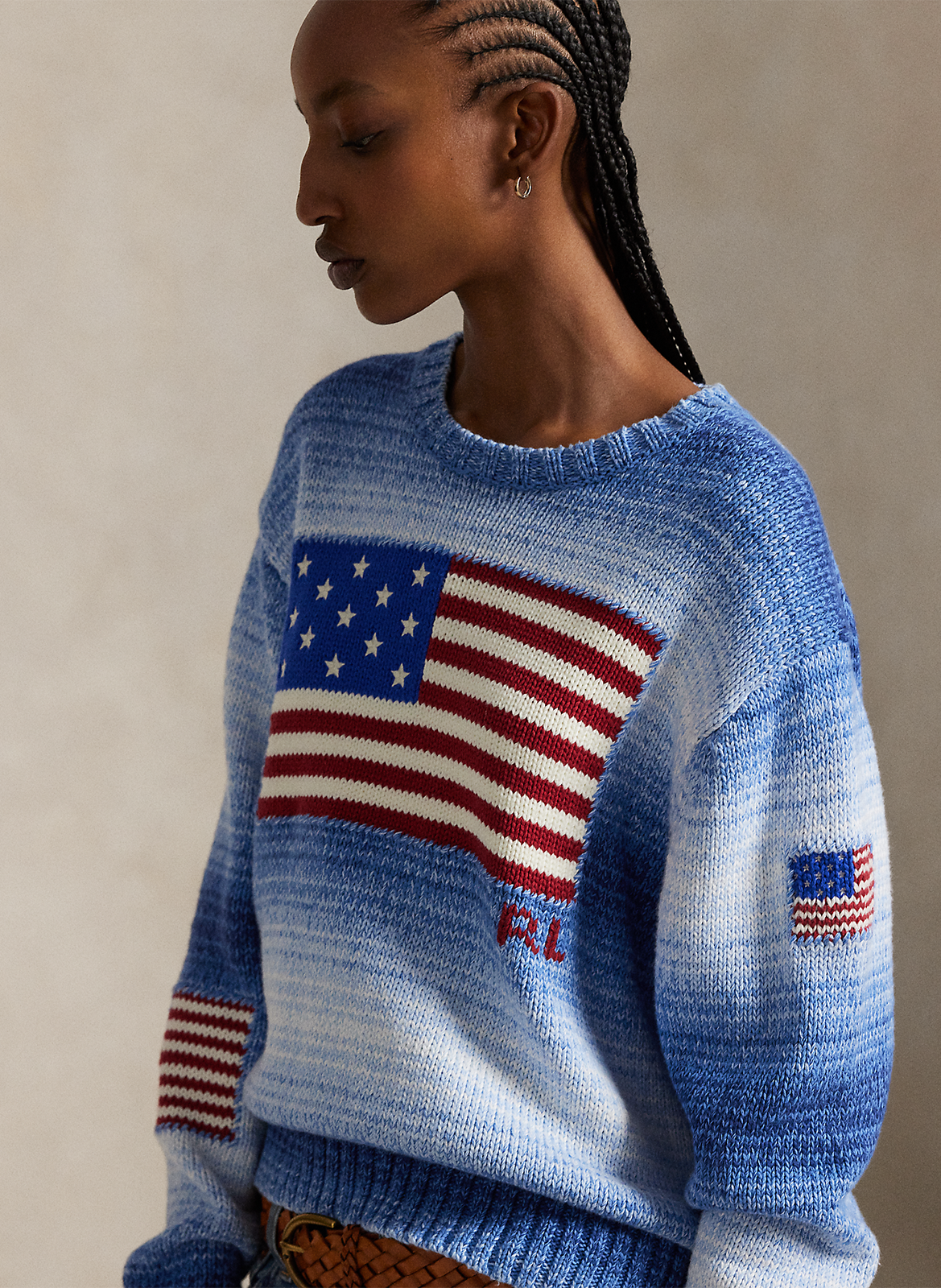 Pull col rond en coton POLO RALPH LAUREN Bleu