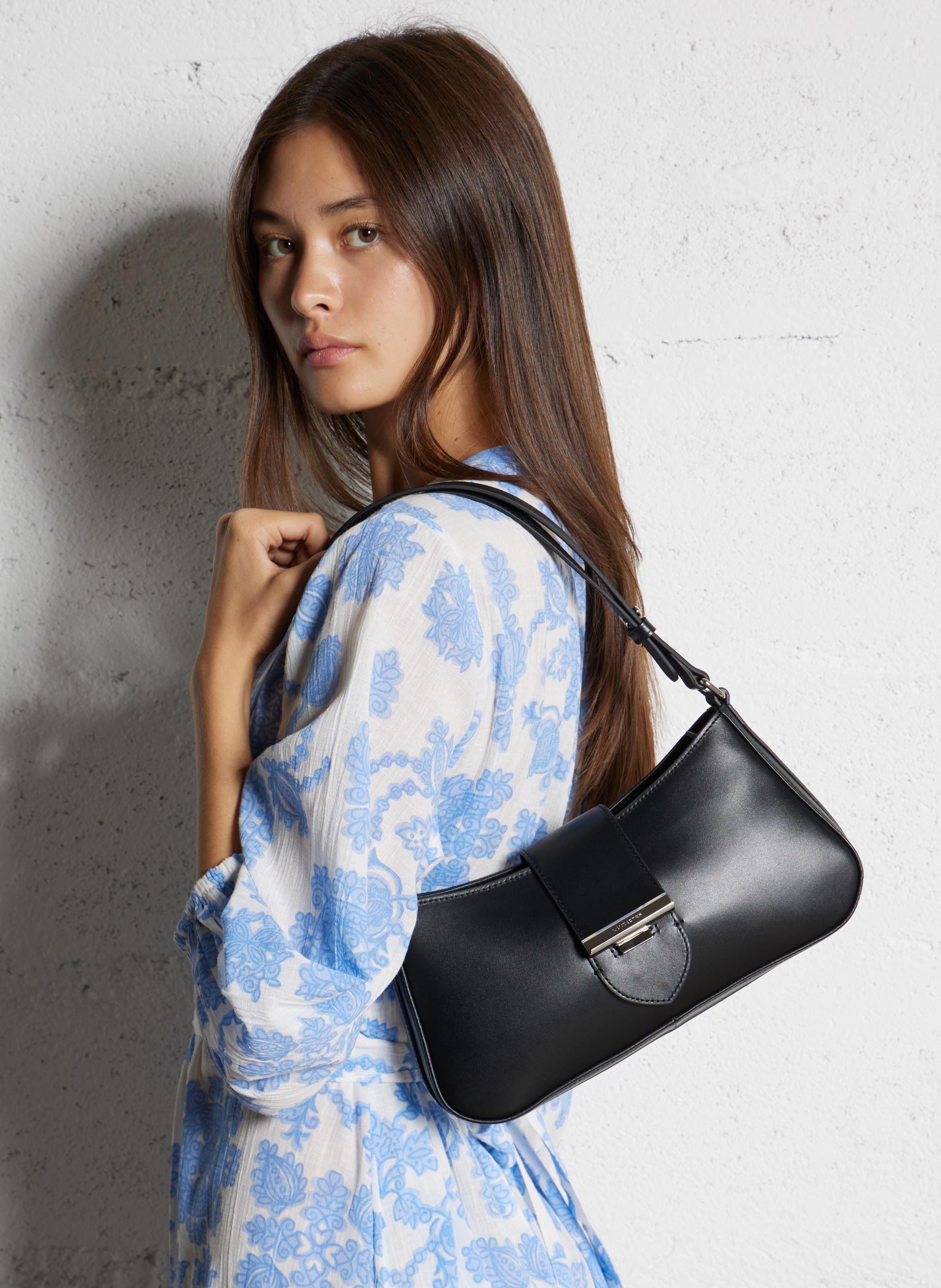 Sac porté épaule en cuir LANCASTER PARIS Noir