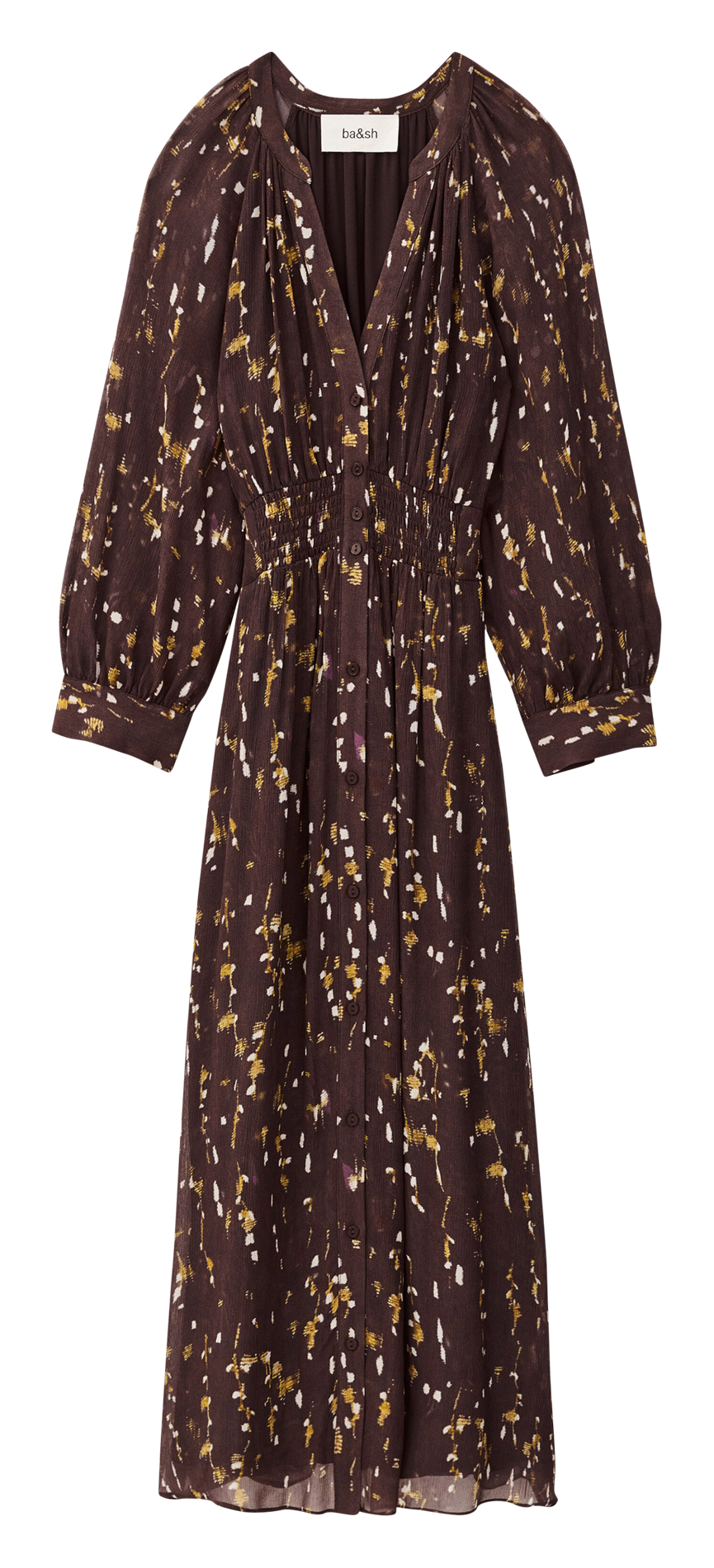 Halflange jurk met print en Tunesische kraag BA&SH Bruin