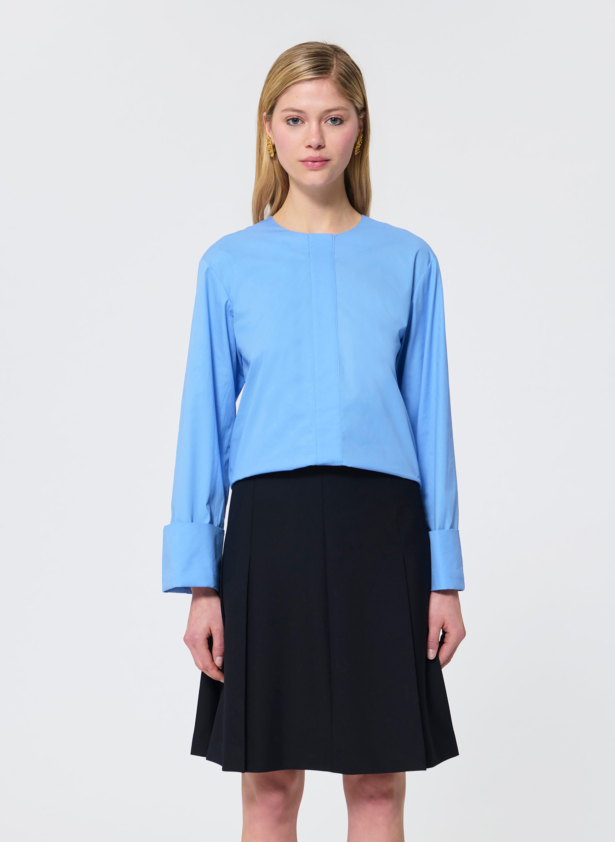 Top col rond en coton TARA JARMON Bleu