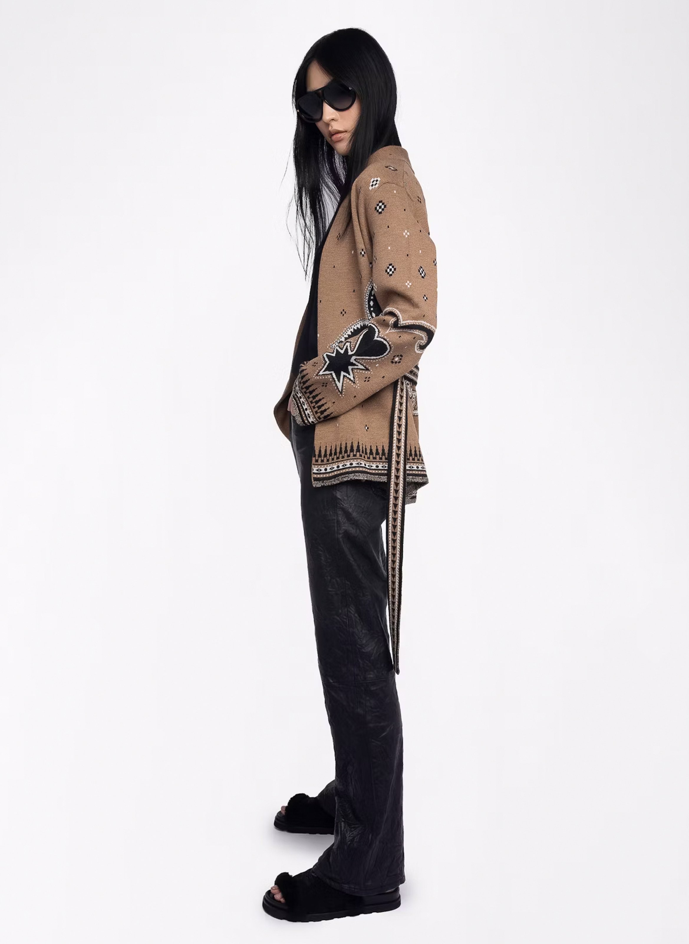 Cardigan droit en laine imprimé ZADIG&VOLTAIRE Marron