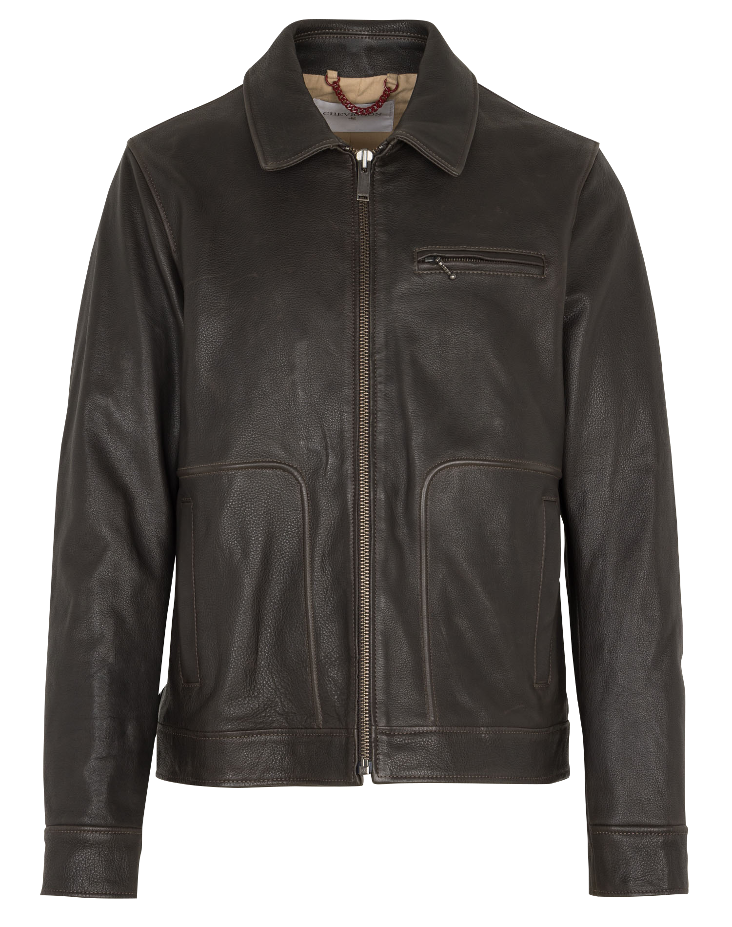 Blouson droit col classique en cuir CHEVIGNON Marron