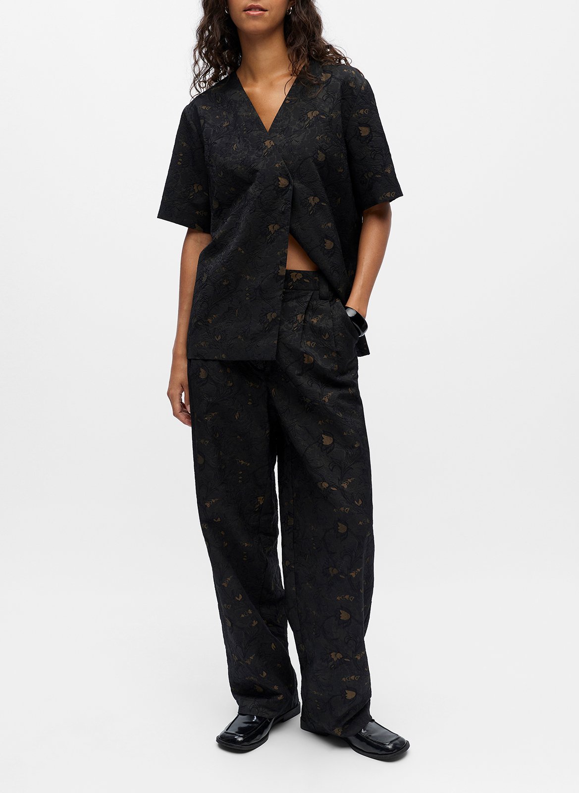 Rechte broek met motieven OBJECT Zwart