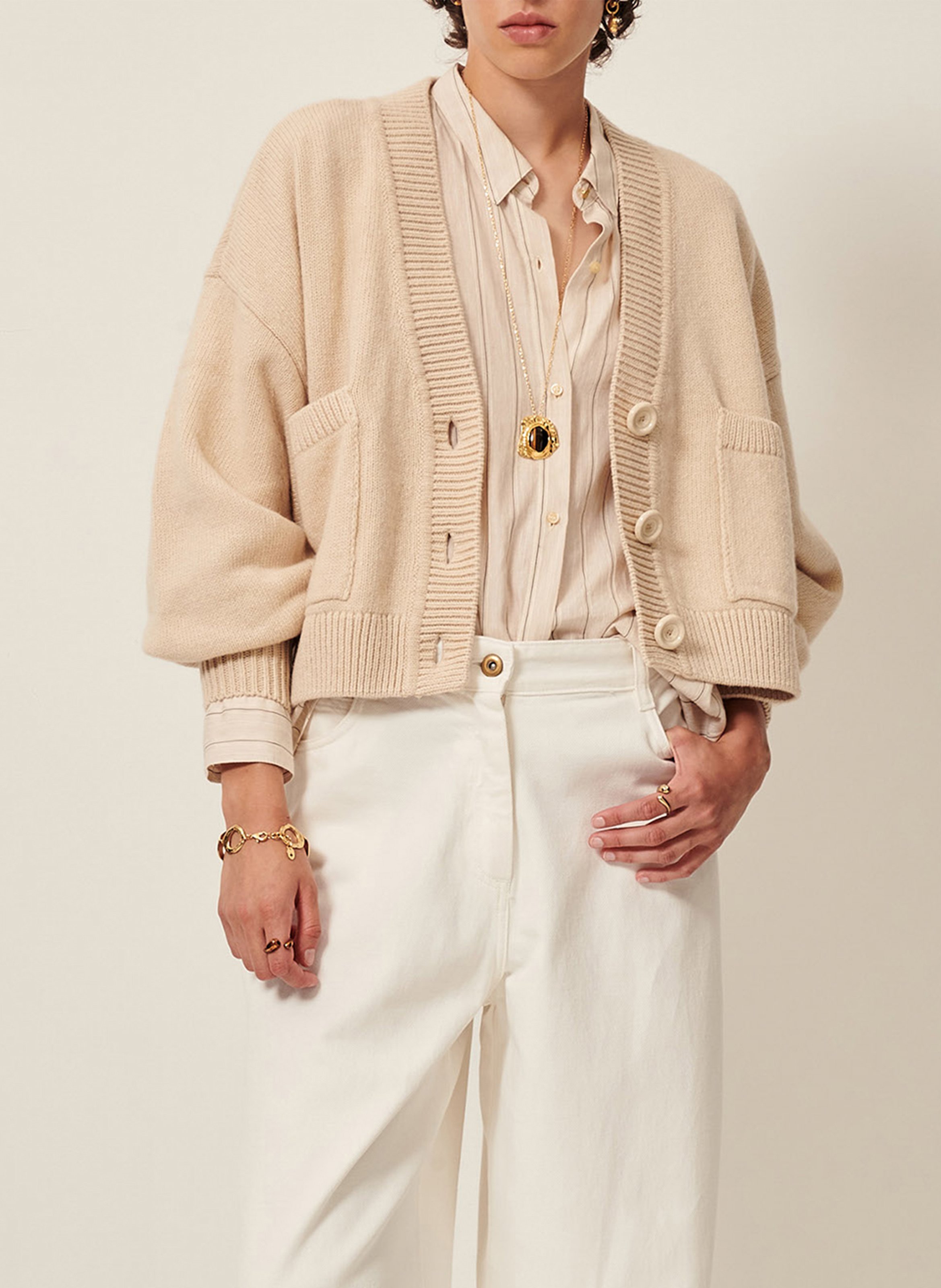 Cardigan ample uni en laine et cachemire SESSUN Beige