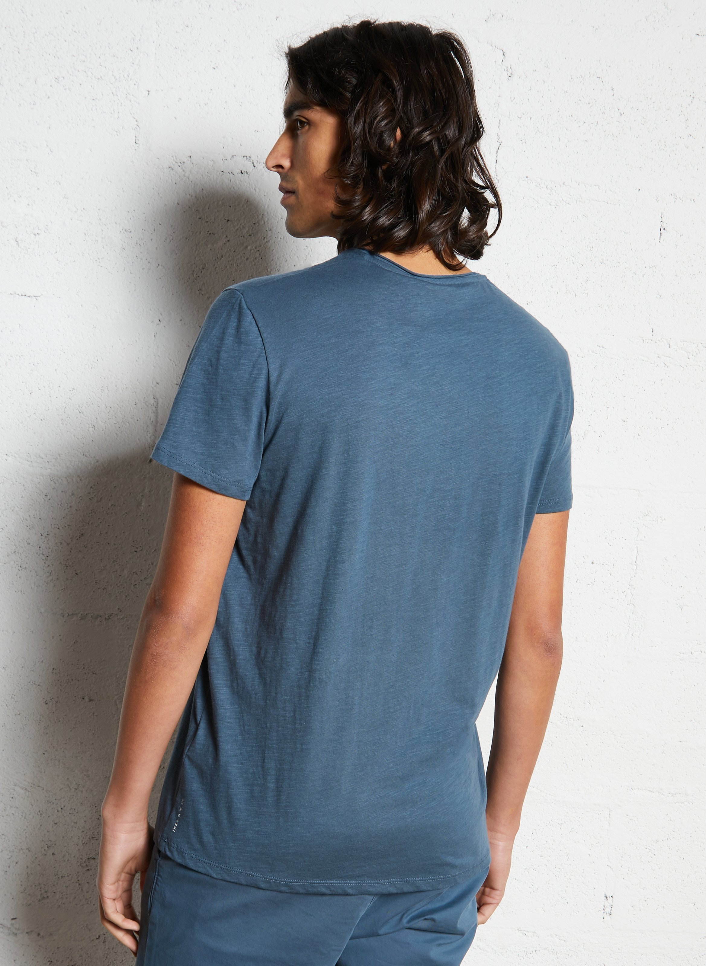 Plain cotton V-neck t-shirt IKKS Blue