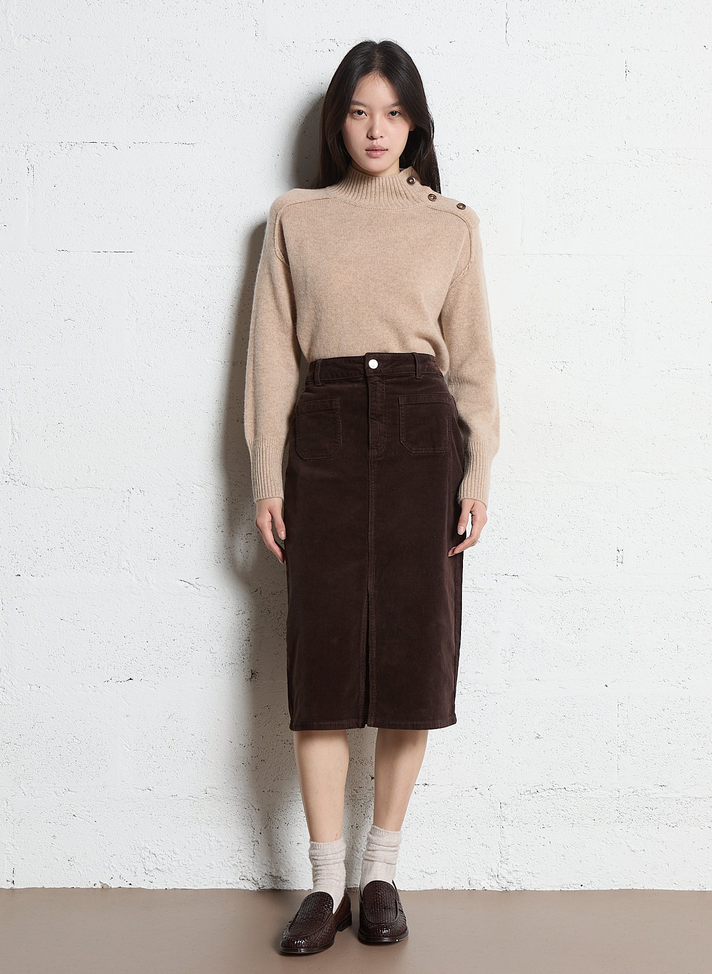 Jupe courte en coton mélangé MAISON 123 Marron