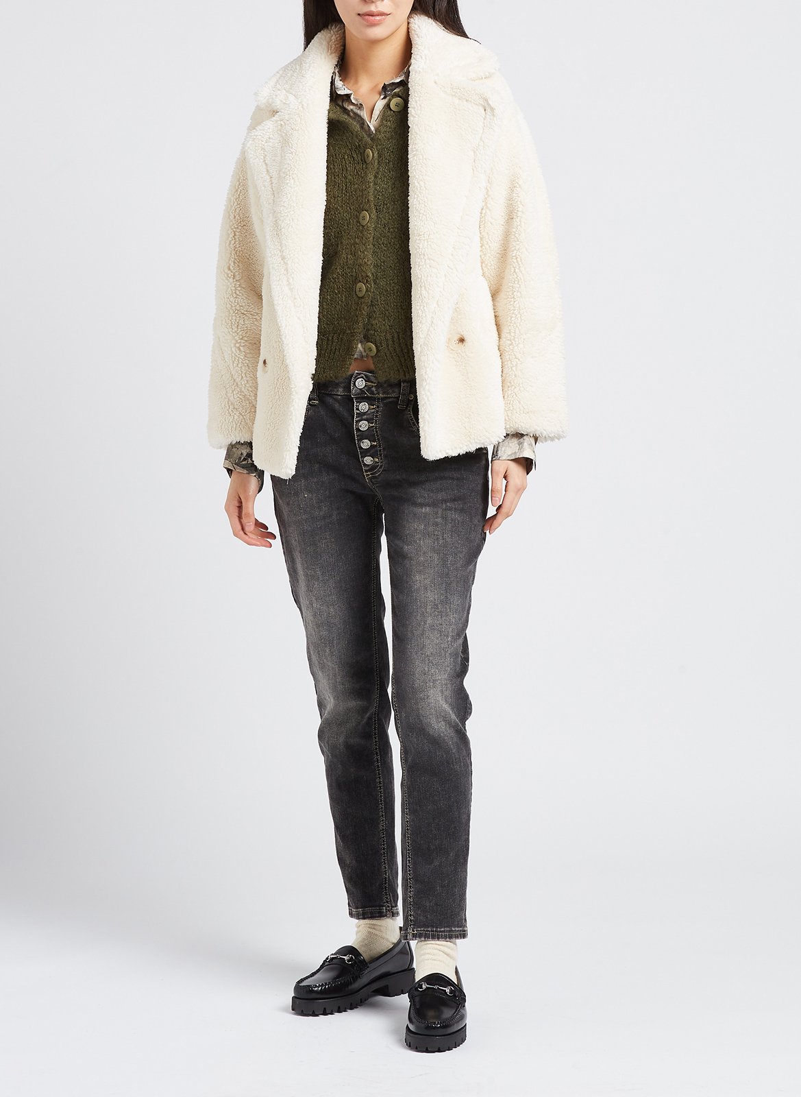 Cardigan with classic collar PLEASE Khaki