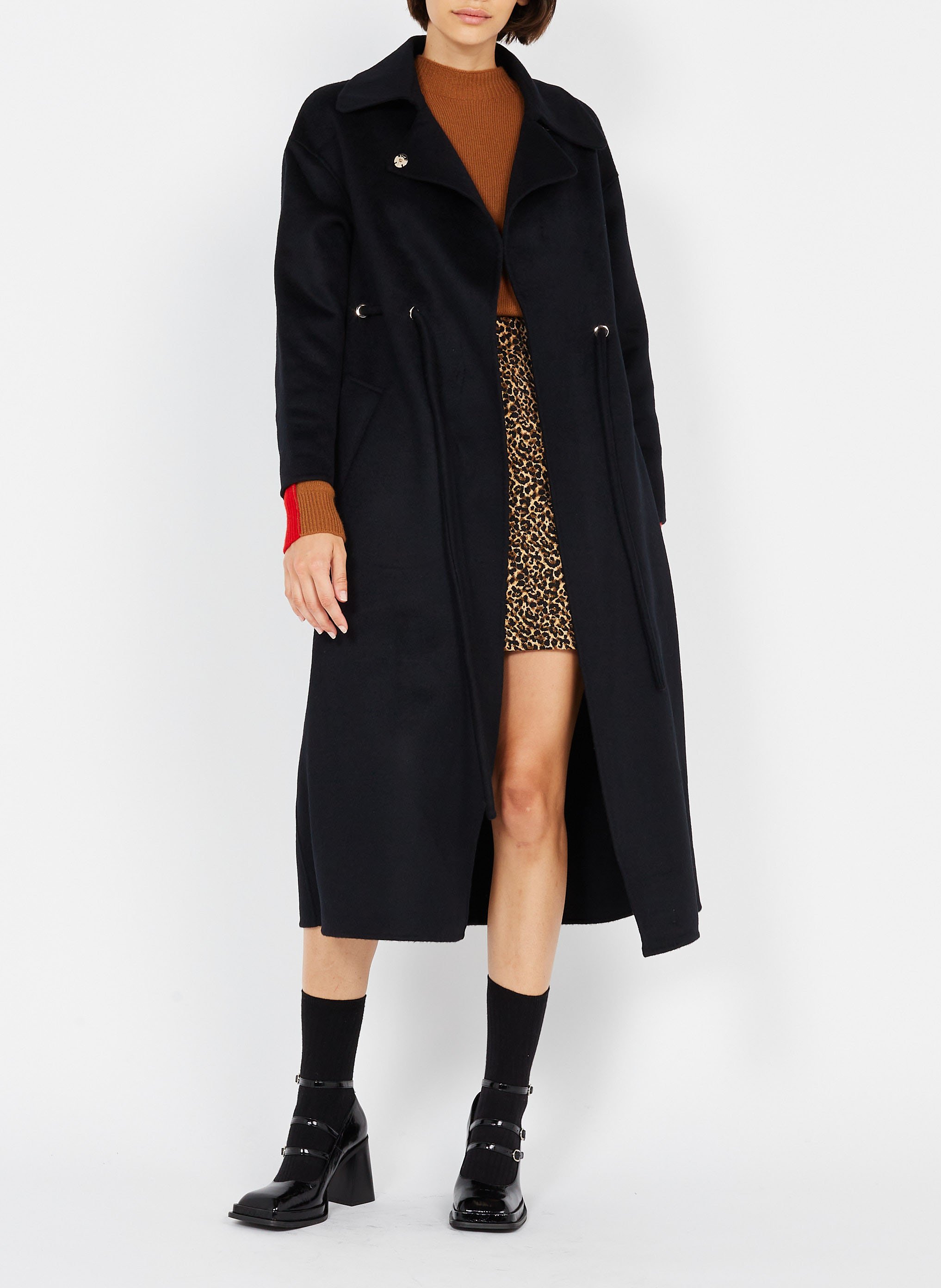 Manteau long col classique en laine mélangée BA&SH Noir