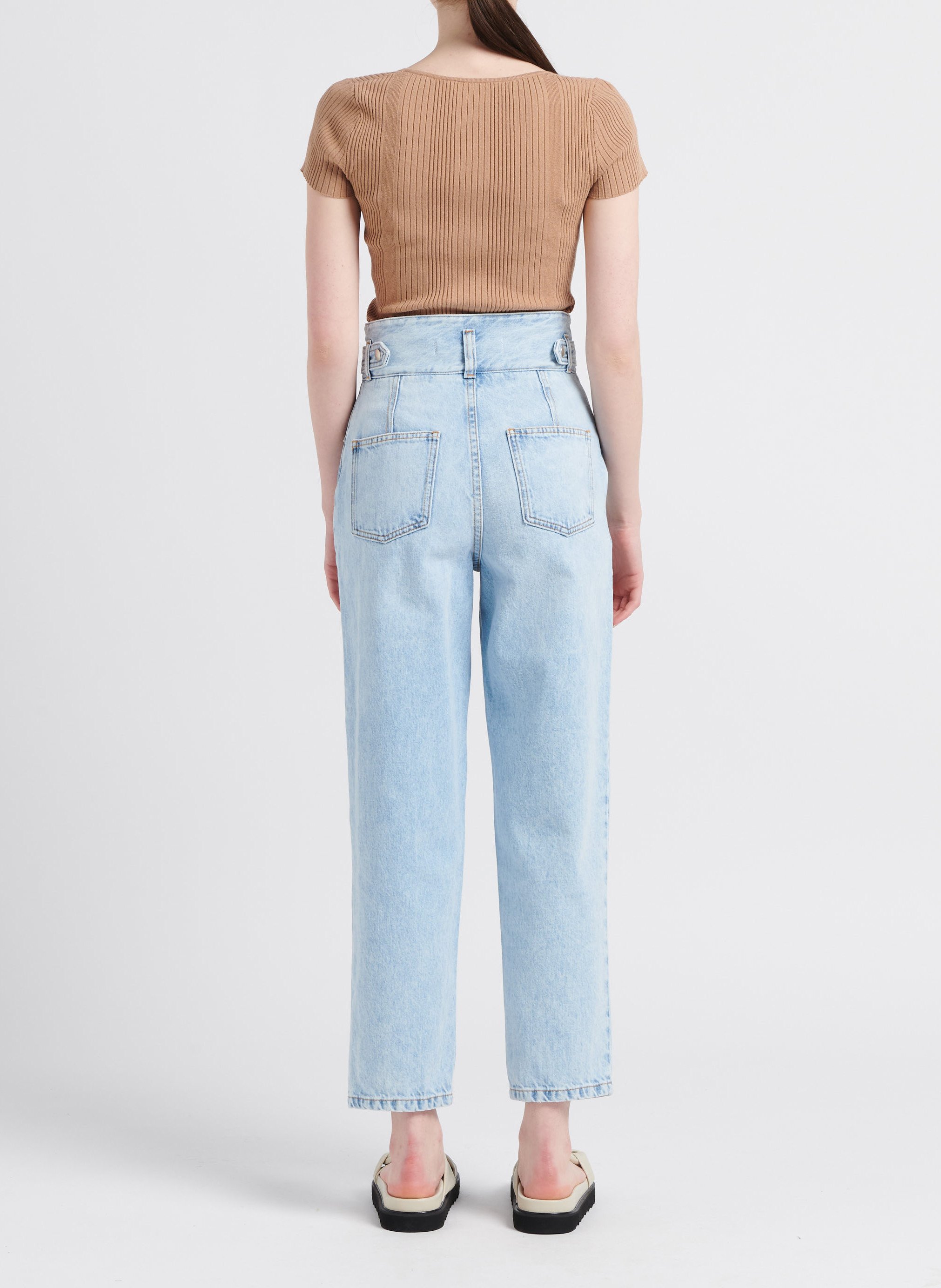 T-shirt van ribtricot met vierkante hals IRO Beige