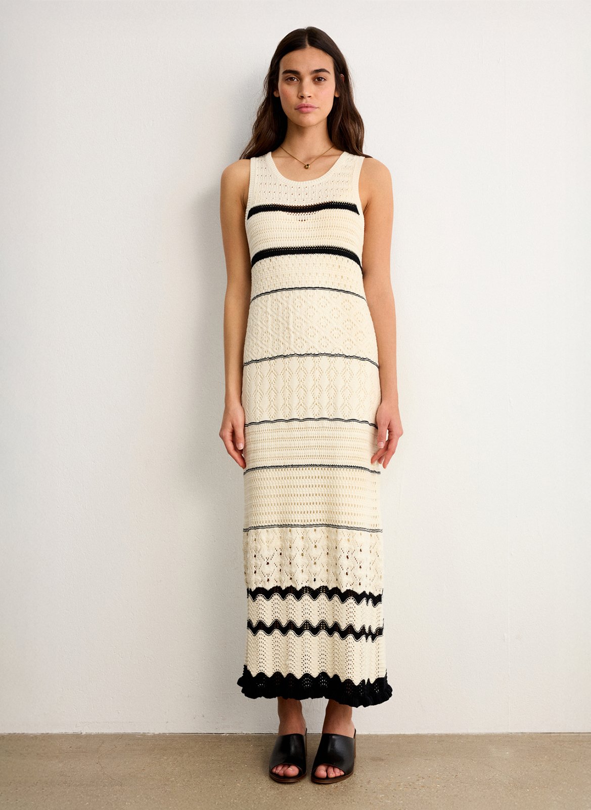 Langes Baumwollkleid mit Rundhalsausschnitt PABLO Beige