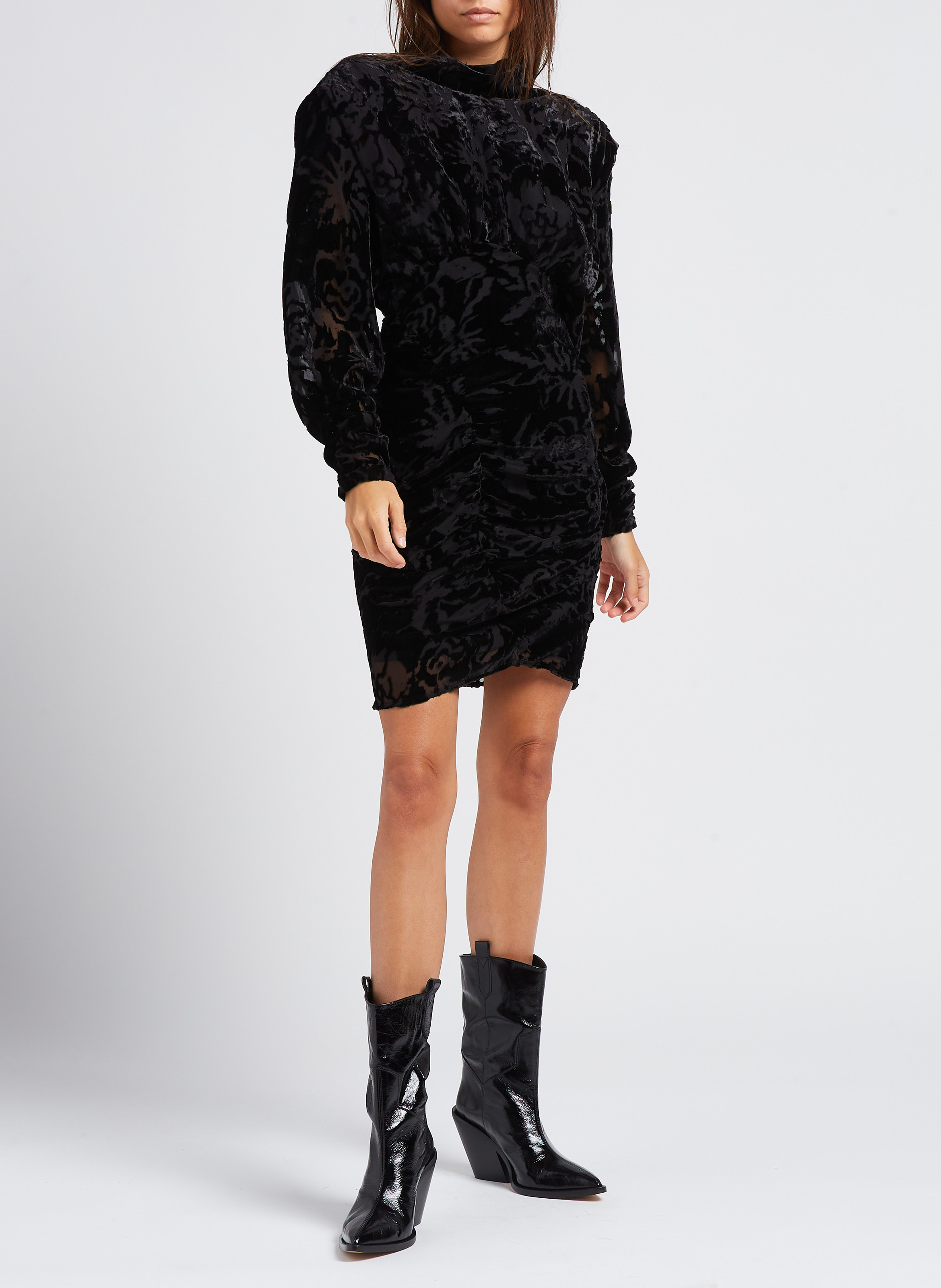 Gerade geschnittenes Jacquard-Kurzkleid mit Stehkragen IRO Schwarz