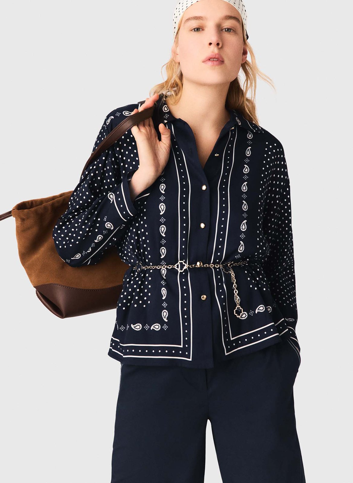 Soepelvallende, rechte blouse met print MAJE Blauw