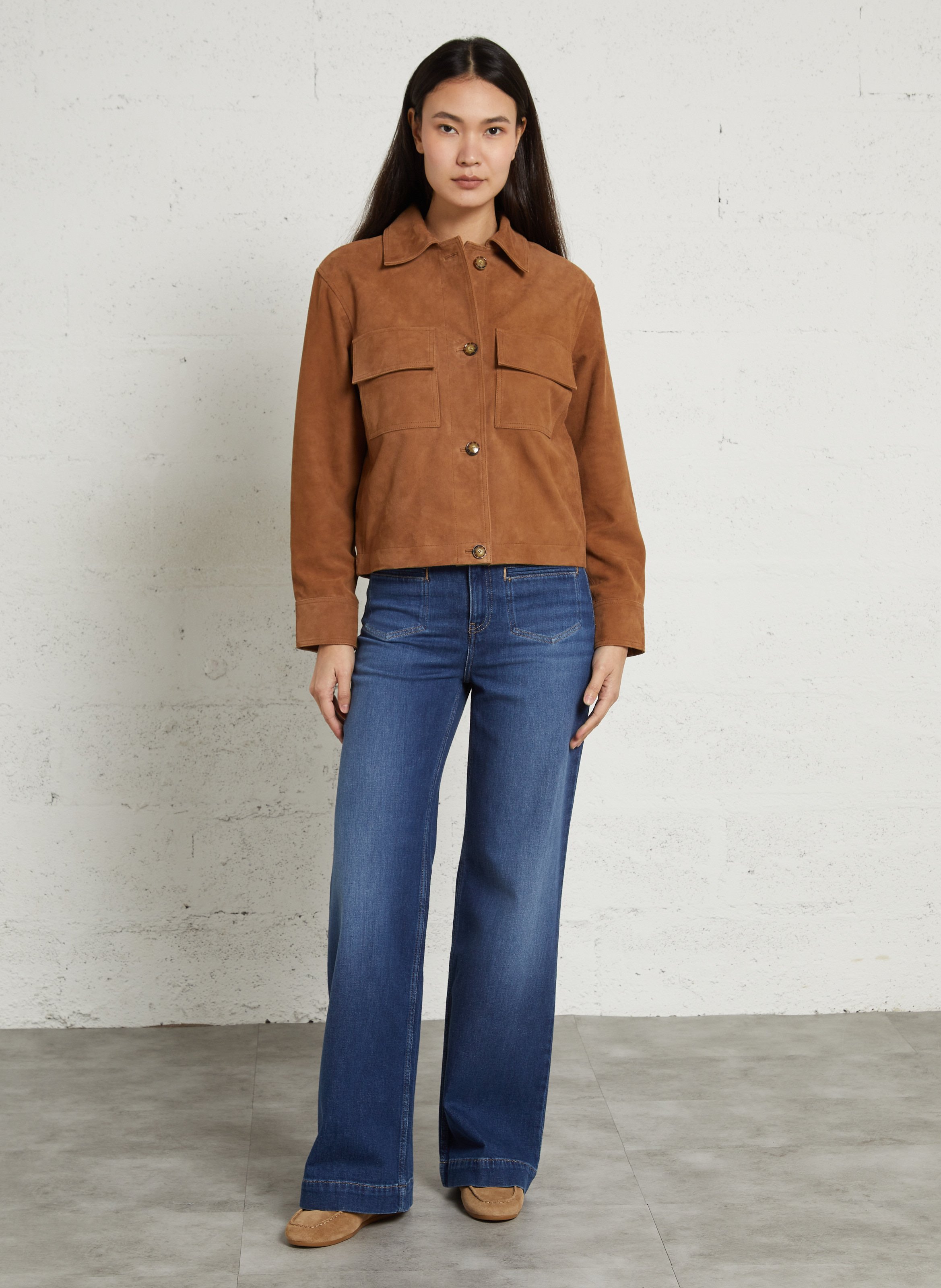 Veste droite col classique en cuir velours MAISON 123 Beige