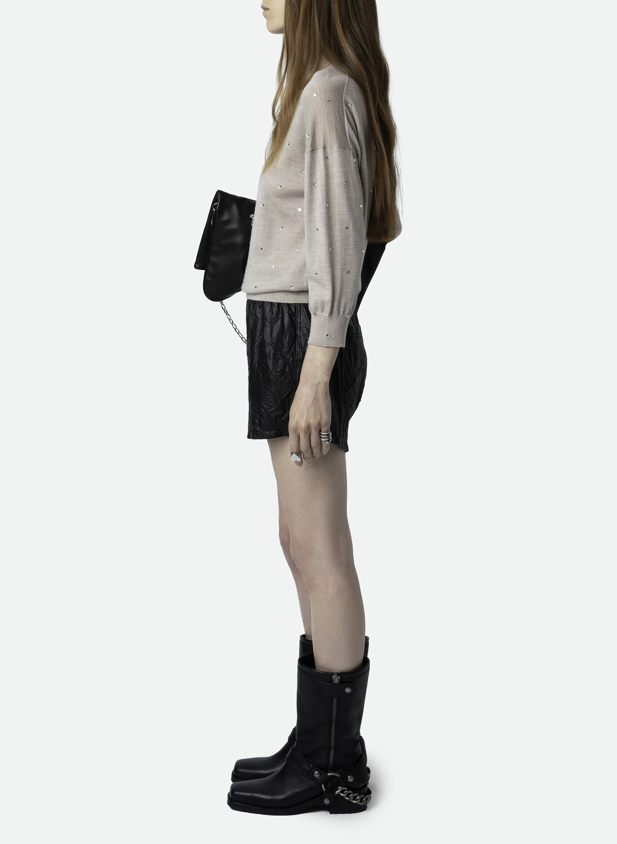 Pull droit col rond en laine mérinos ZADIG&VOLTAIRE Beige