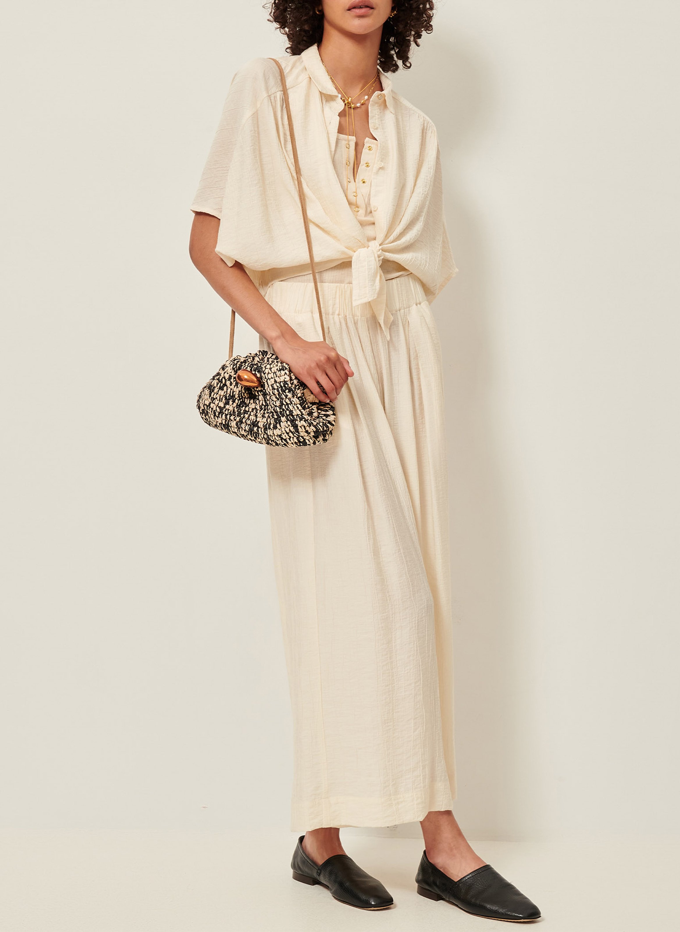 Weite 7/8-Hose aus antikem feinem Leinengewebe SESSUN Beige