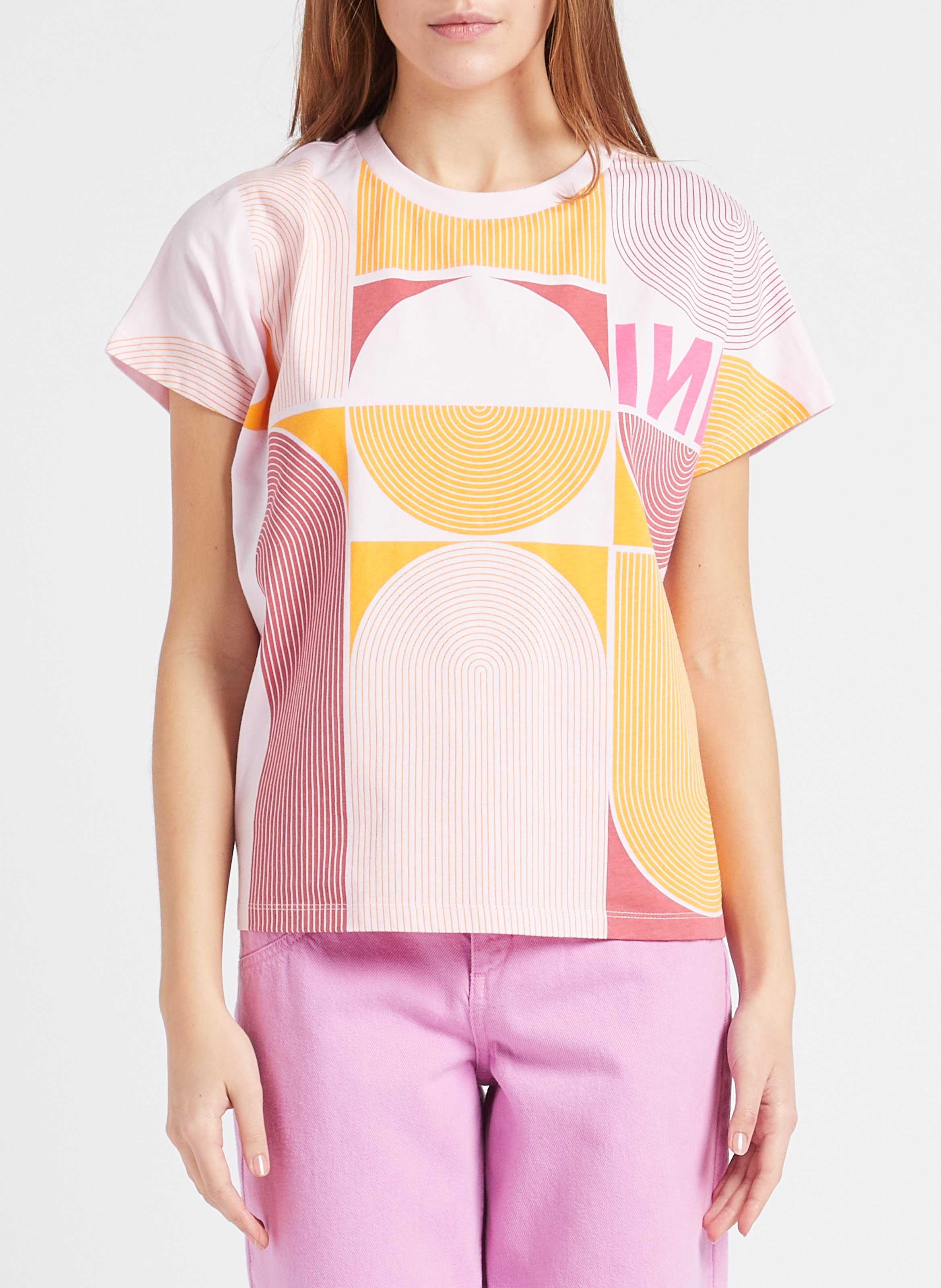 Organic cotton loose-fit T-shirt with graphic print INDEE Pink