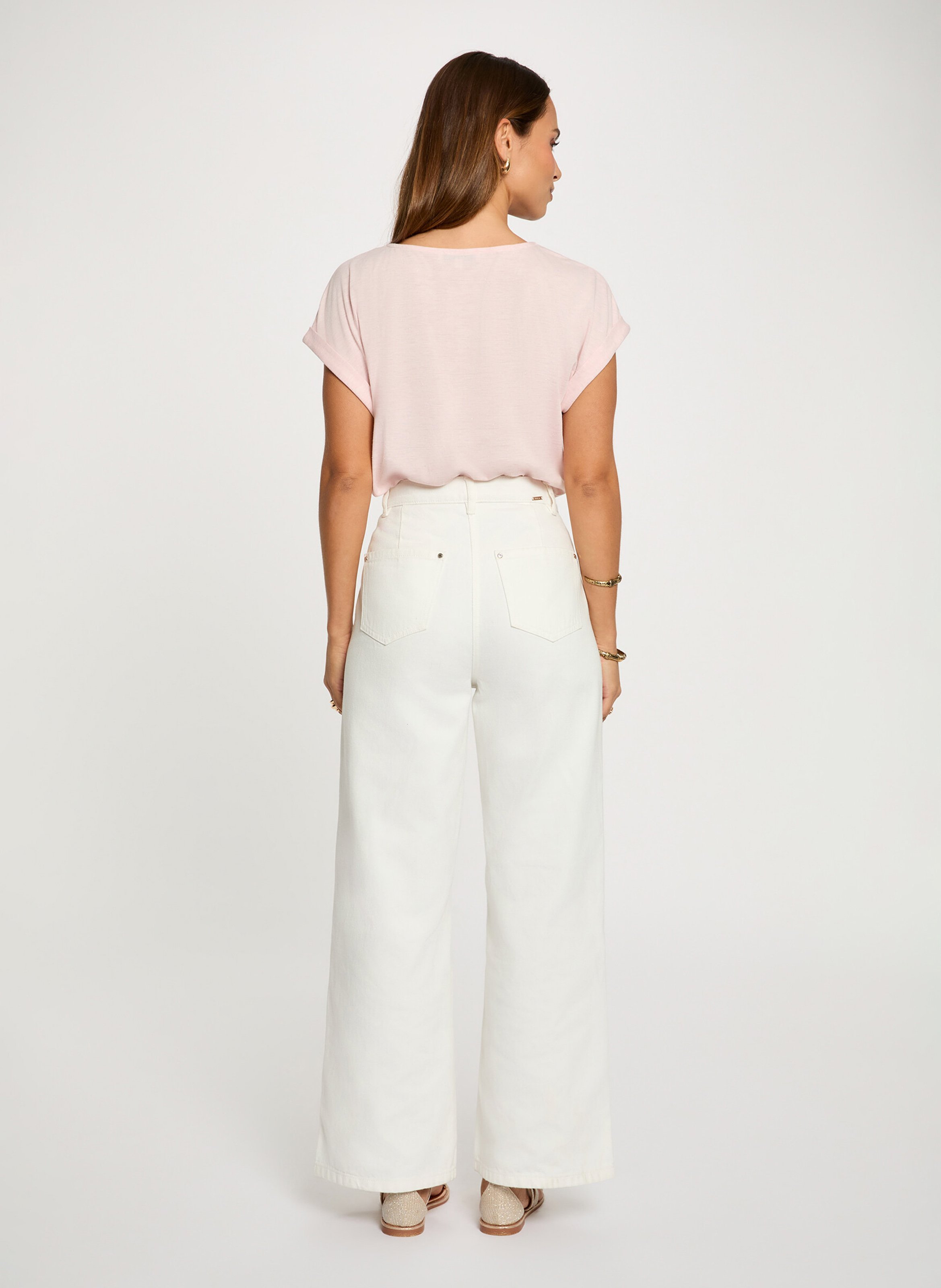 T-shirt met V-hals in effen recht model MORGAN Roze