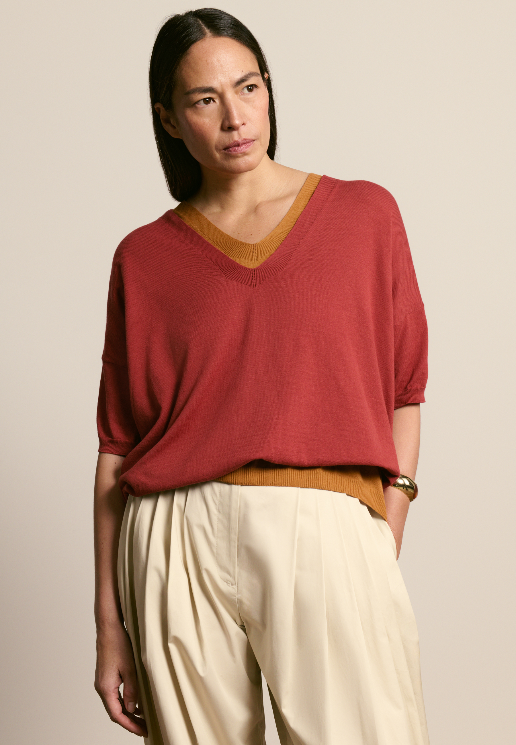 T-shirt col v en coton biologique MAISON MONTAGUT