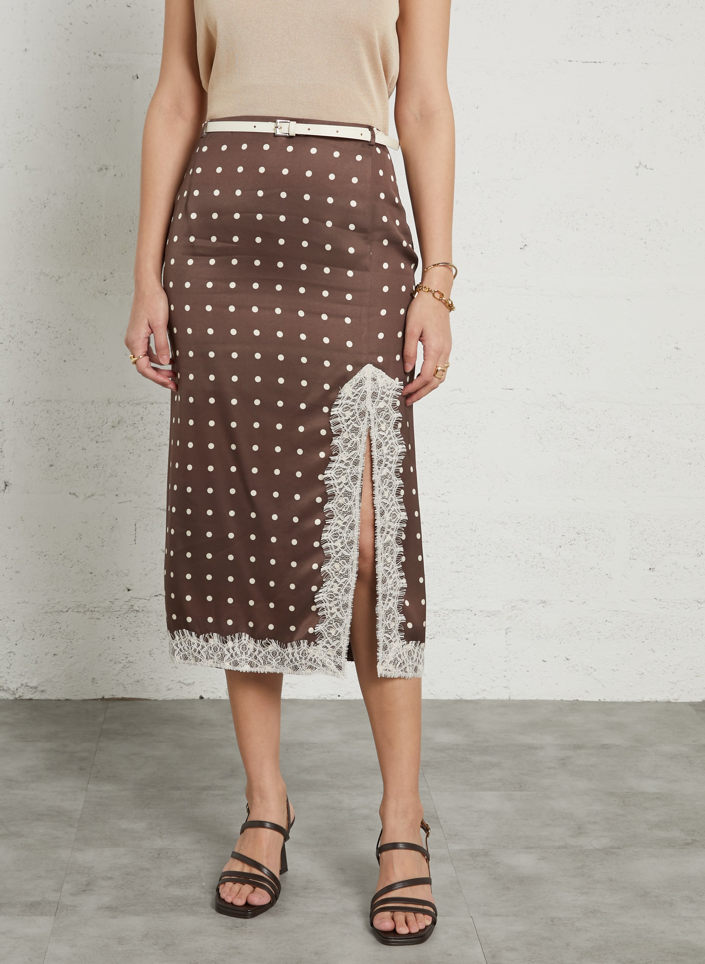 Polka dot print midi skirt IMPERIAL Brown
