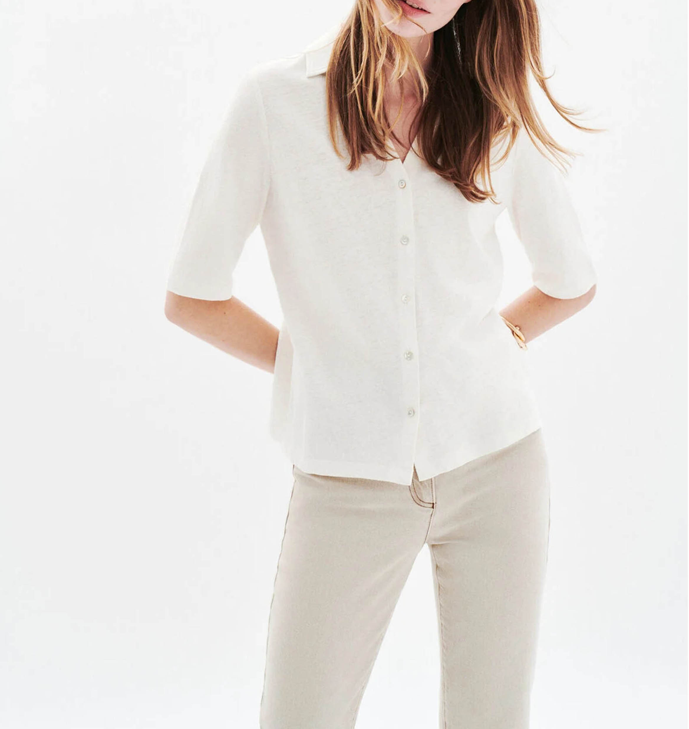 Shirt met korte mouwen en V-hals CAROLL Beige