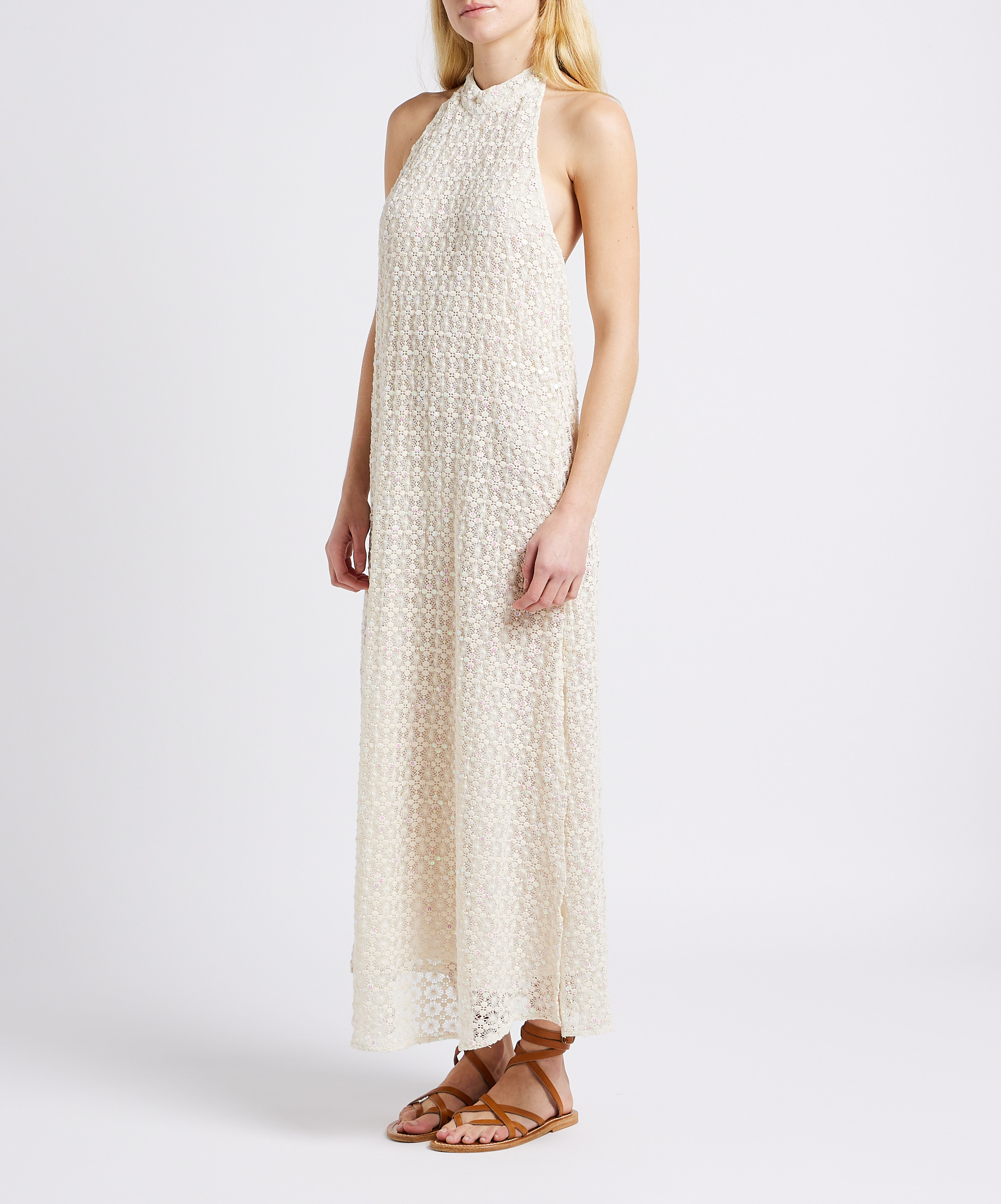Long cotton sequined backless dress SUNDRESS White